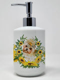 Caroline's Treasures CK2860SOAP Morkie in Sunflowers Ceramic Soap Dispenser Hand Soap Dispenser Pump Bottles for Bathroom Kitche