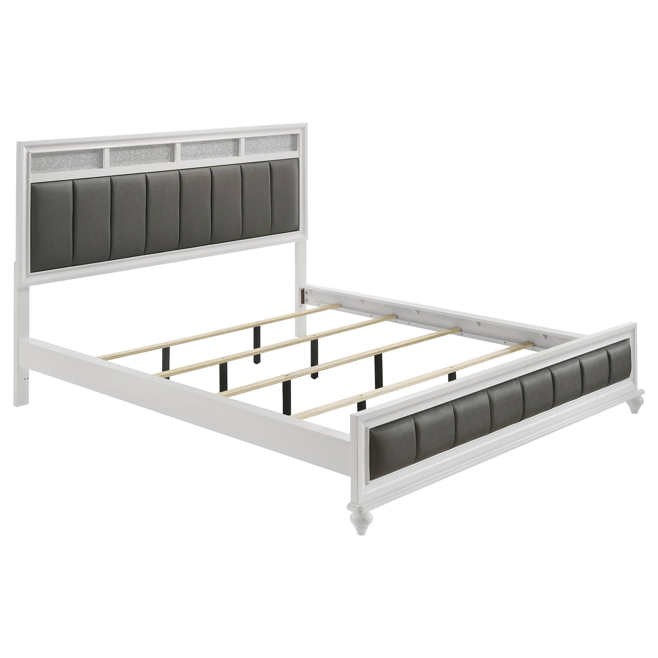 Coaster Home Furnishings Barzini Modern Classic 4-Piece Bedroom Set Leatherette Upholstered California King Size Panel Bed Frame 56-inch Headboard White 205891KW-S4
