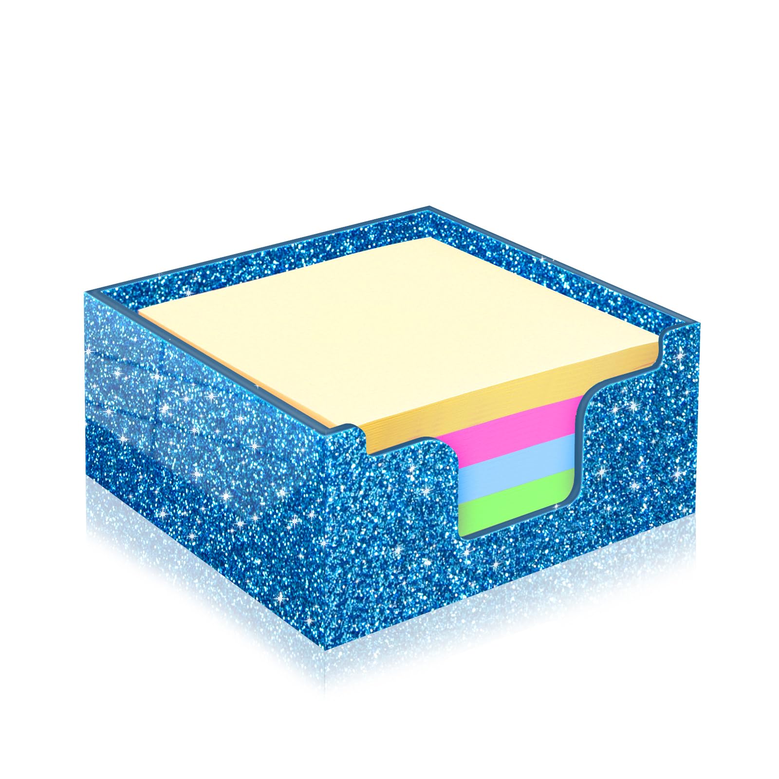 Rouidr Acrylic Sticky Note Holder, Self Stick Note Pad Holder, 3.94 X 3.94 Inch Glitter Memo Pad Dispenser Organizer For School