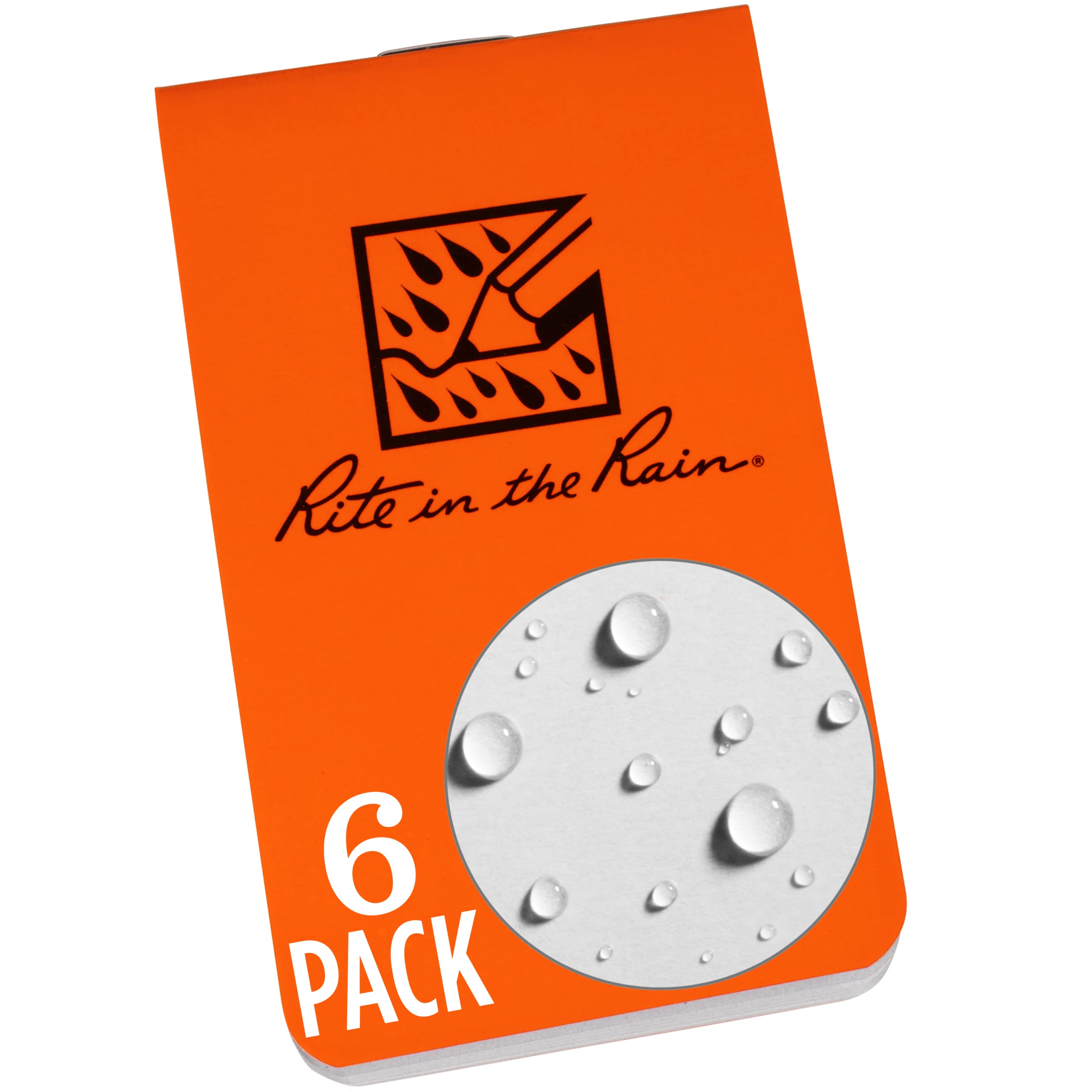 Rite In The Rain Weatherproof On The Go Wallet Notebook, 2' X 3.375', Orange Cover, Blank Pages, 6 Pack (No. Otgor71L)