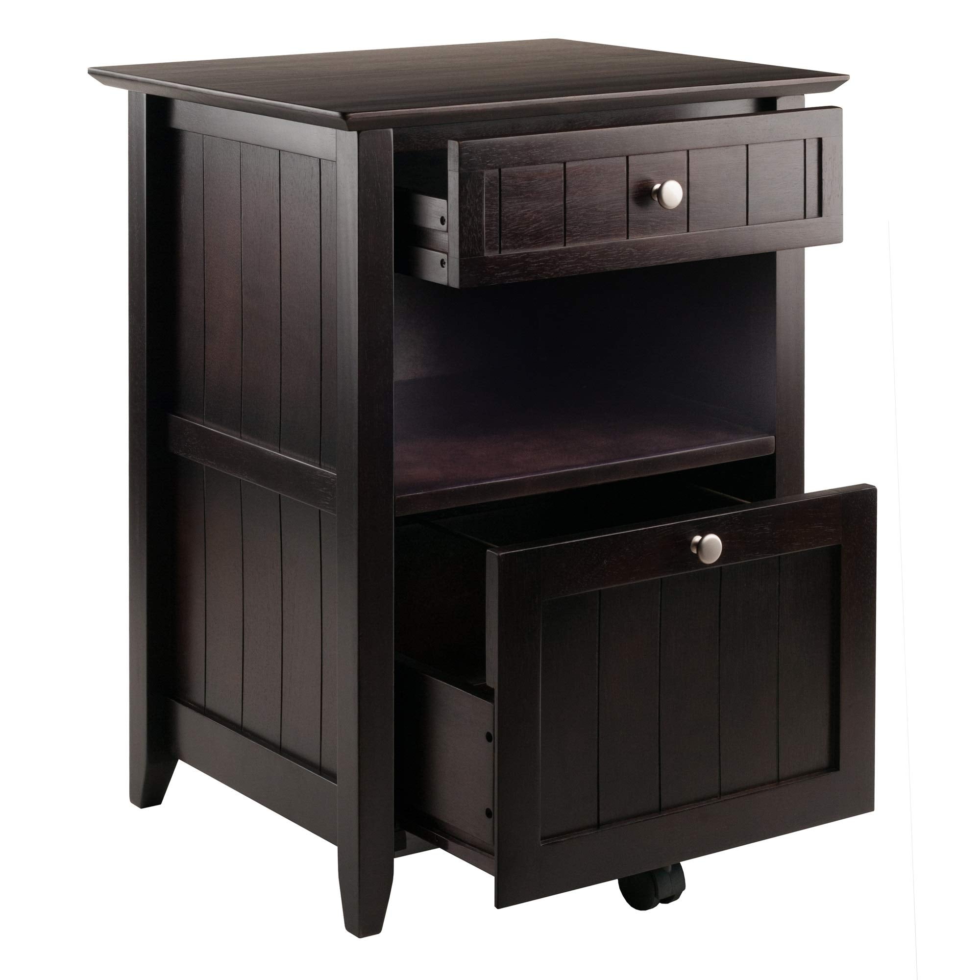 Ergode Wood Burke Home Office File Cabinet - Charming Cottage Style, Legal/Letter Size Files, Storage, Printer Paper Shelf - Dark Coffee Finish.