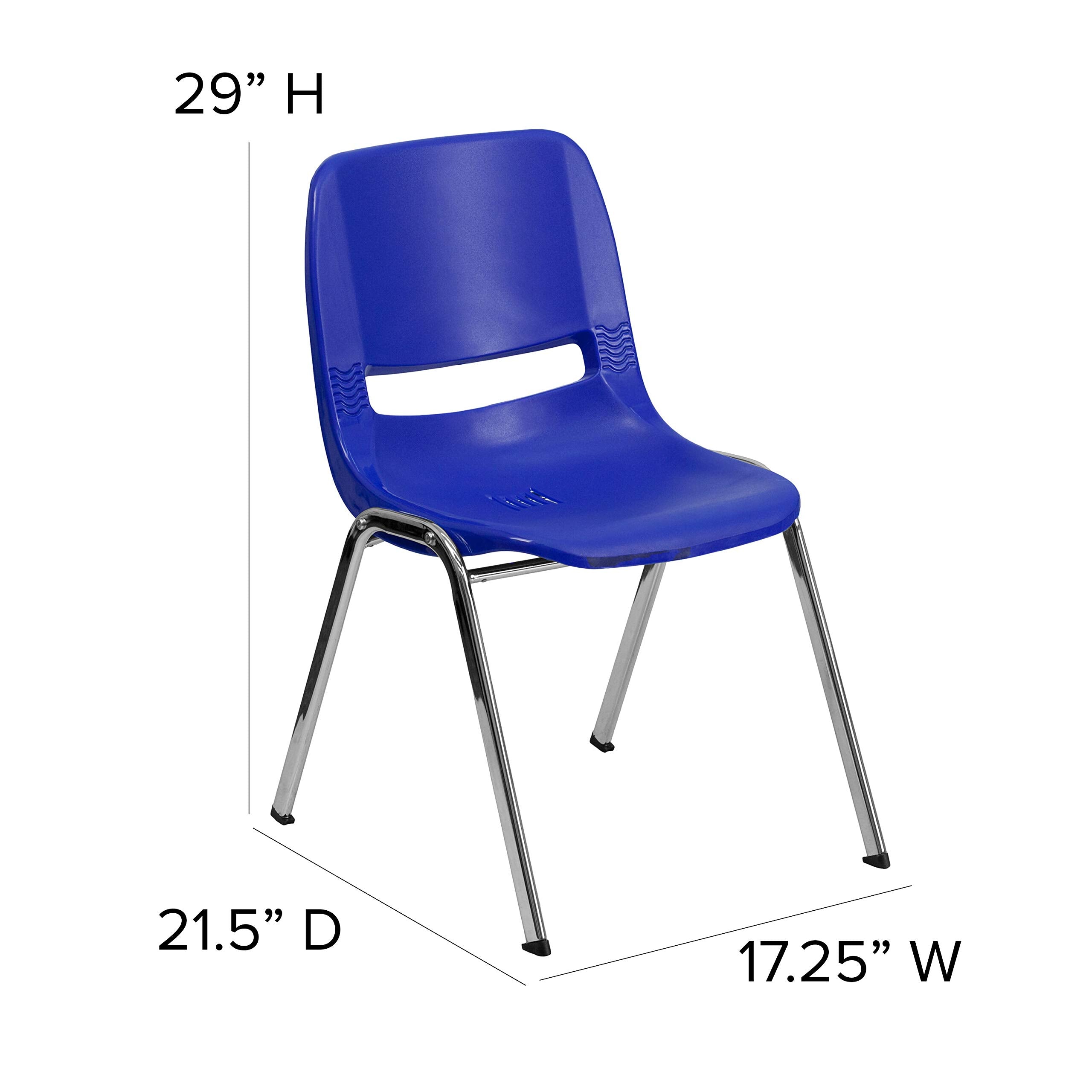 Flash Furniture HERCULES Series 661 lb. Capacity Navy Ergonomic Shell Stack Chair with Chrome Frame and 16'' Seat Height