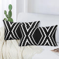 Adabana Outdoor Lumbar Waterproof Pillow Covers Set Of 2 Boho Geometric Throw Pillows Cover For Patio Garden 12 X 20 Inch Black