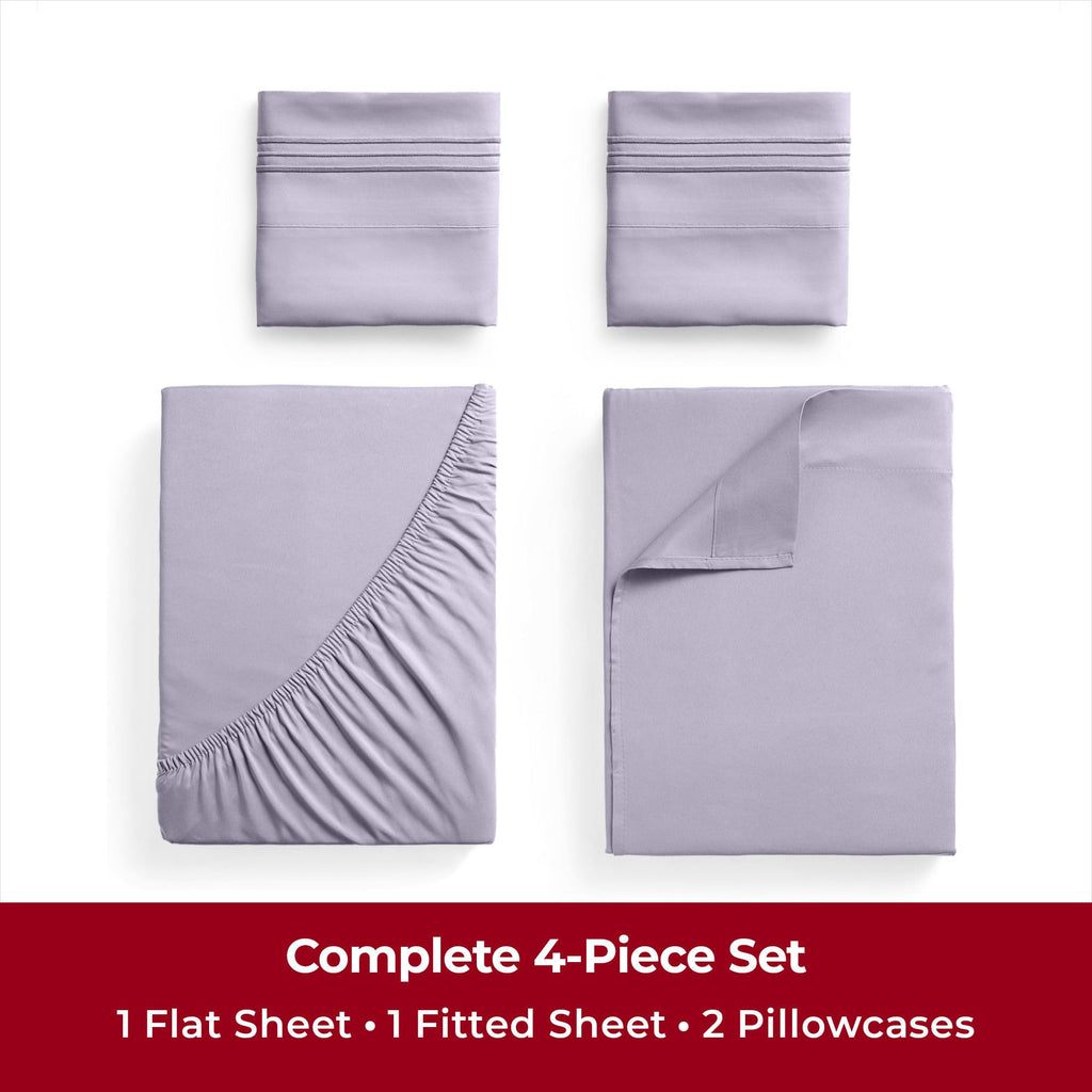 Mellanni Twin Sheet Set - 4-Piece Iconic Collection Bedding, (Including 2 Pillowcases), 16-Inch Deep Pocket, Easy Care, Extra Soft, Cooling Sheets, Brushed Microfiber - Lavender
