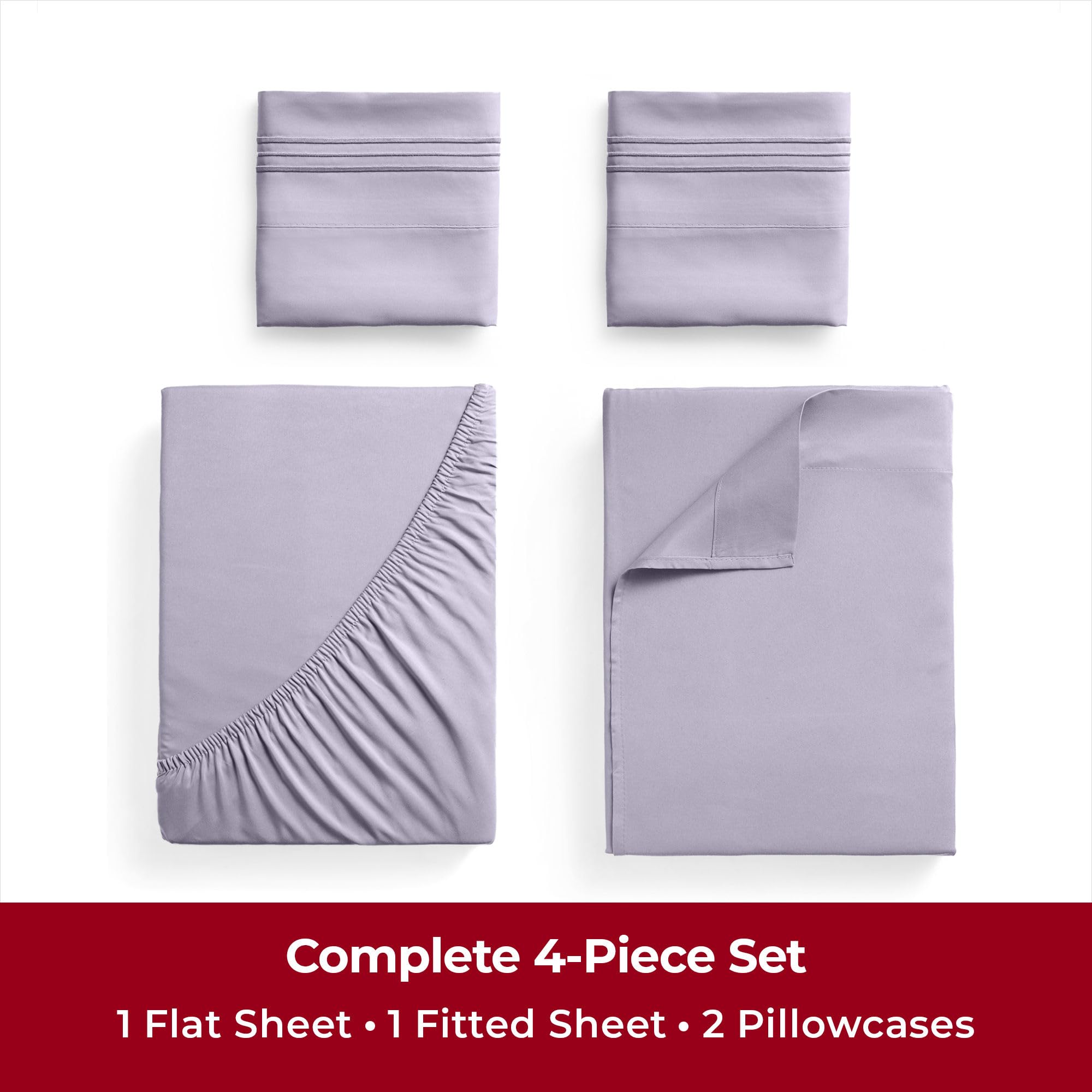 Mellanni Twin Sheet Set - 4-Piece Iconic Collection Bedding, (Including 2 Pillowcases), 16-Inch Deep Pocket, Easy Care, Extra Soft, Cooling Sheets, Brushed Microfiber - Lavender