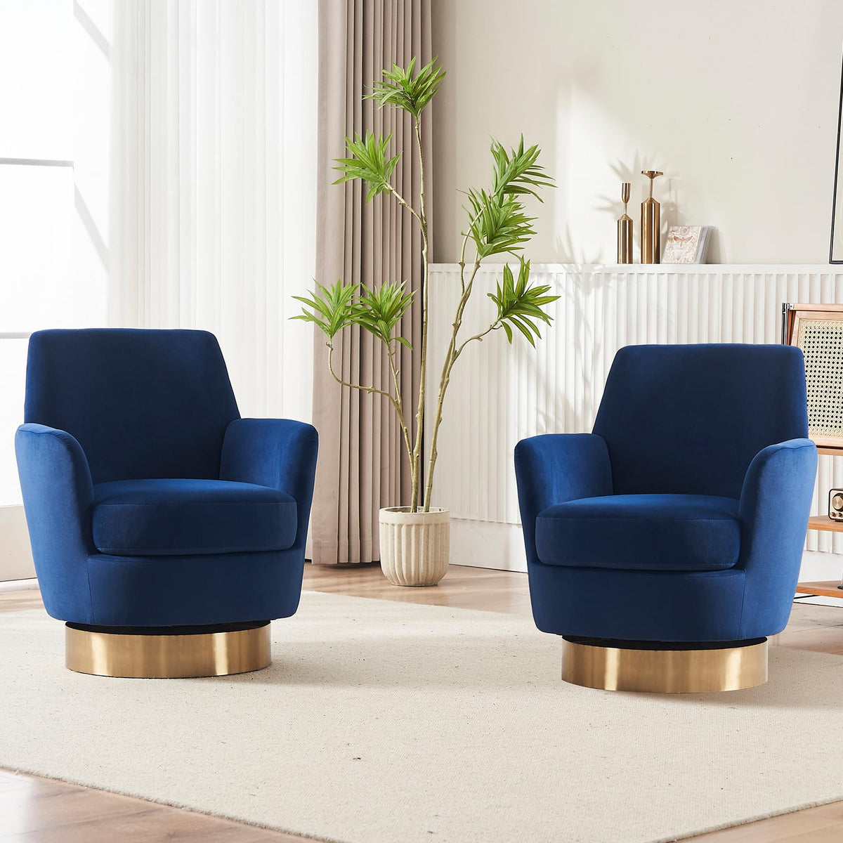 Luckhao Swivel Barrel Chair Set Of 2,Modern Velvet Upholstered Round Swivel Accent Chairs With Tall Backrest,360 Degree Sofa Cha