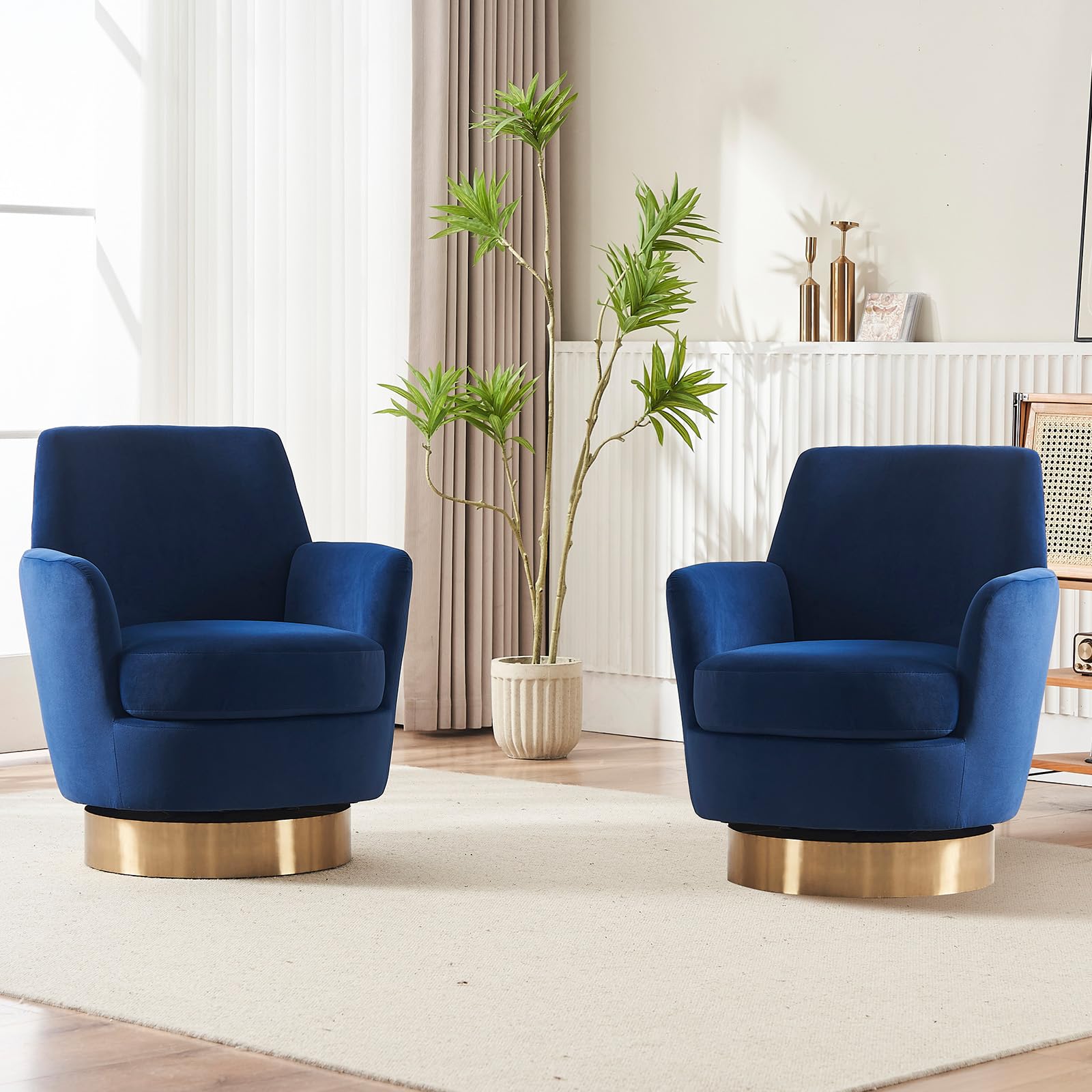 Luckhao Swivel Barrel Chair Set Of 2,Modern Velvet Upholstered Round Swivel Accent Chairs With Tall Backrest,360 Degree Sofa Cha