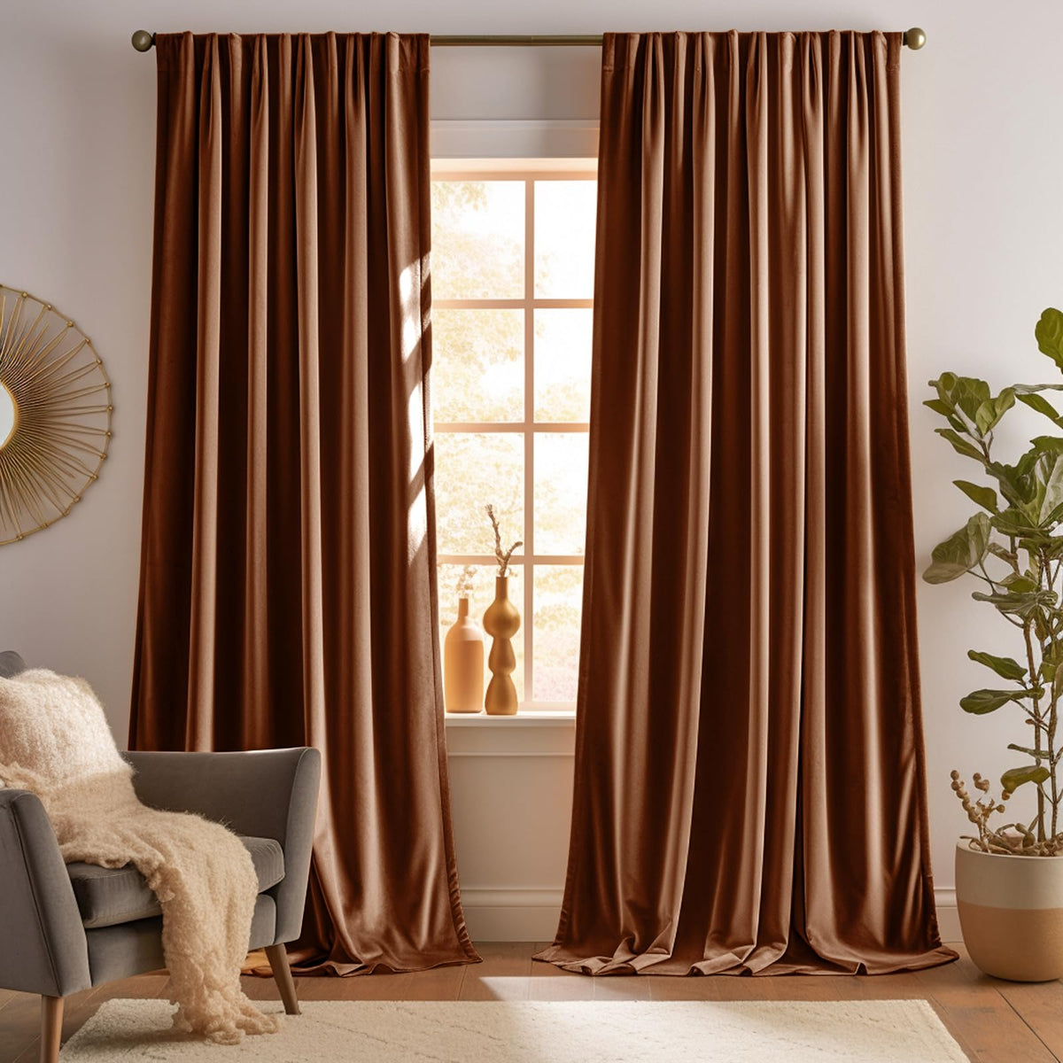 Jinchan Velvet Curtain For Living Room, Thermal Insulated Luxury Drape For Bedroom 90 Inch Long, Stylish Soft Privacy Room Darke