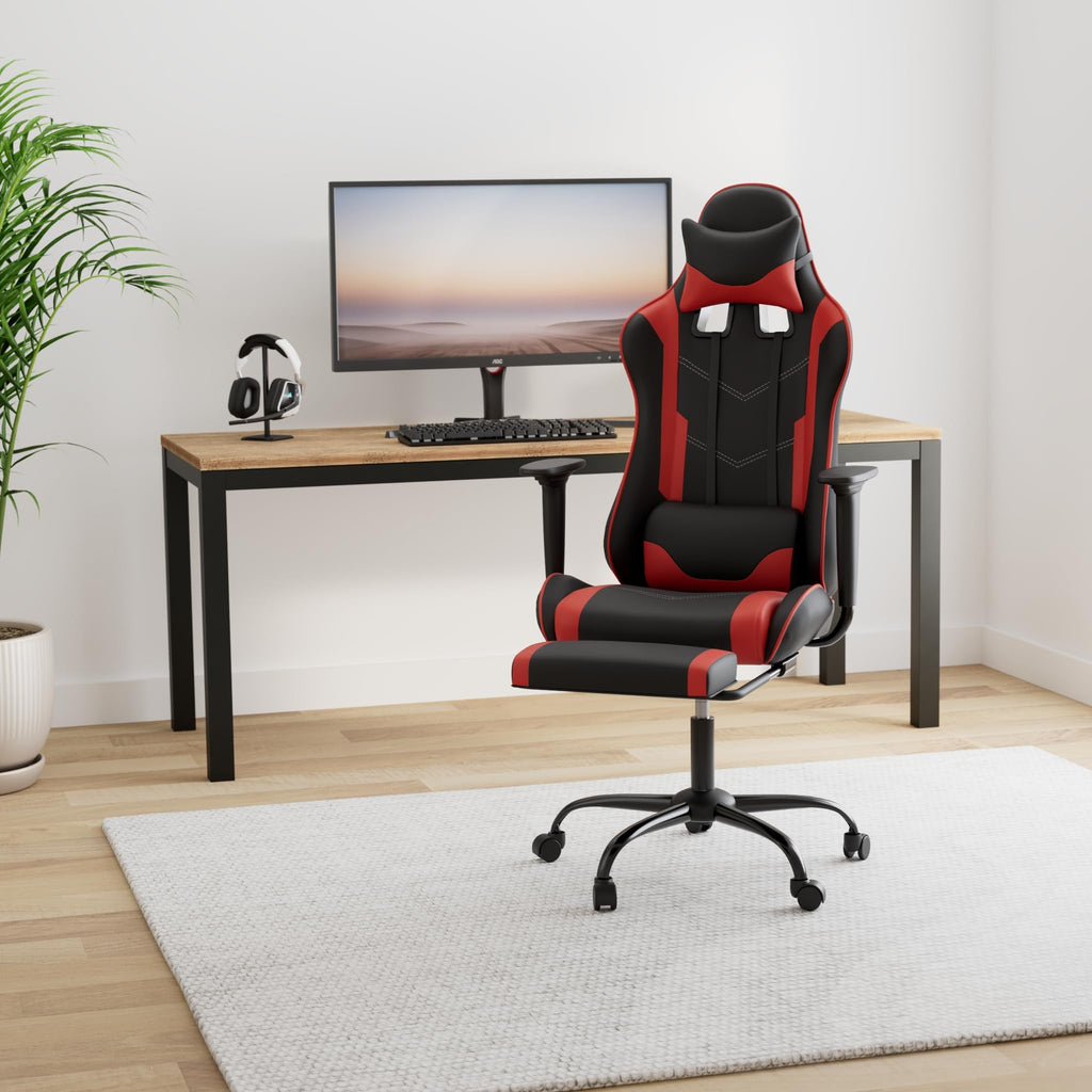 Gaming Chair Office Chair Ergonomic Desk Chair With Footrest Arms Lumbar Support Headrest Swivel Rolling High Back Racing Computer Chair For Women Men Adults Girls,Red