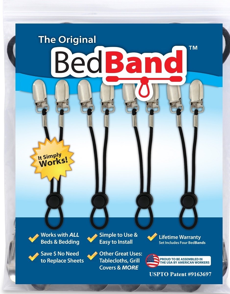 Bed Band Not Made in China. 100% USA Worker Assembled.. Bed Sheet Holder, Gripper, Suspender and Strap. Smooth any Sheets on any