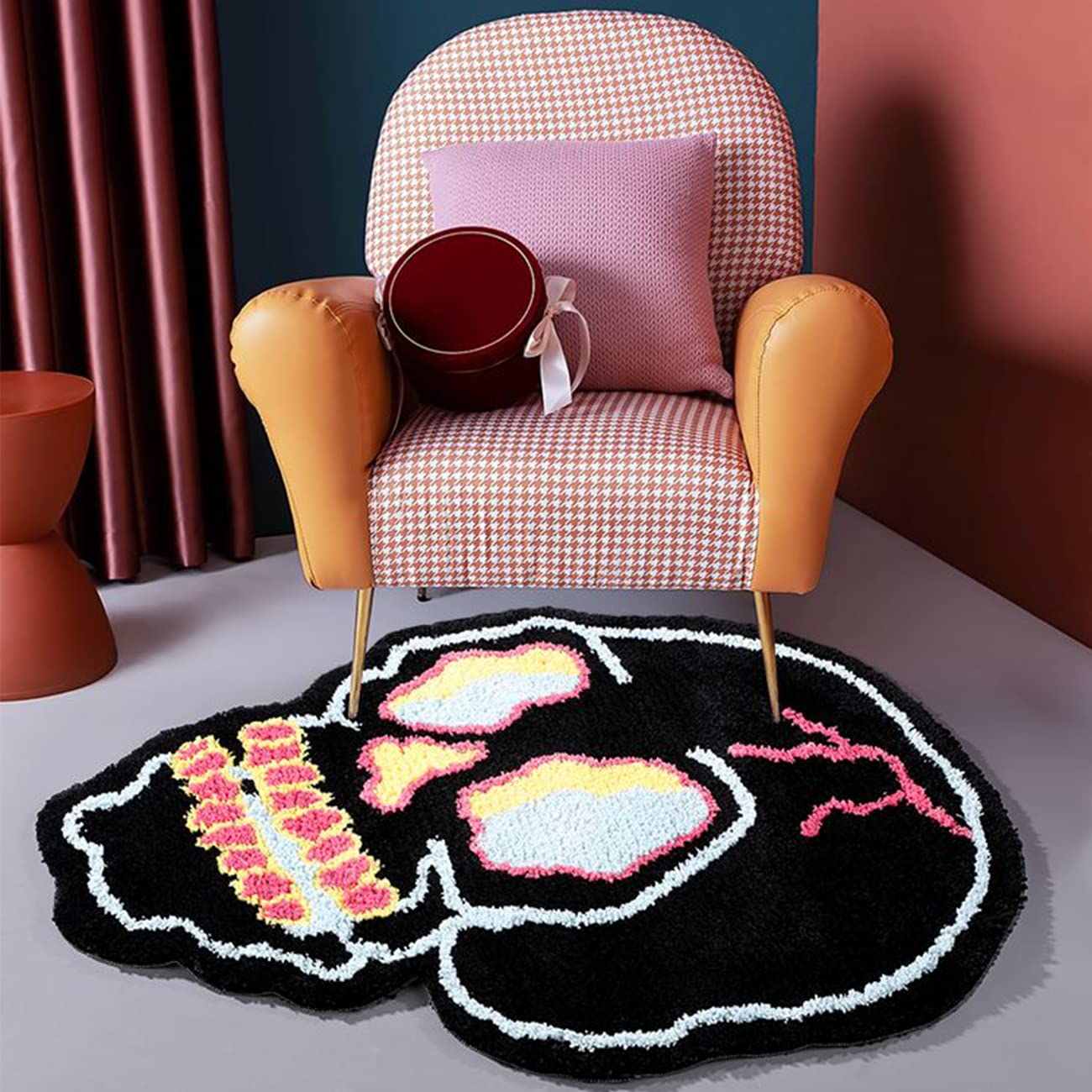Black Bath Rugs Cartoon Fun Skull Head Area Rug Microfiber Bathroom Mat Soft Large Welcome Doormat Indoor Carpet Kitchen Living 