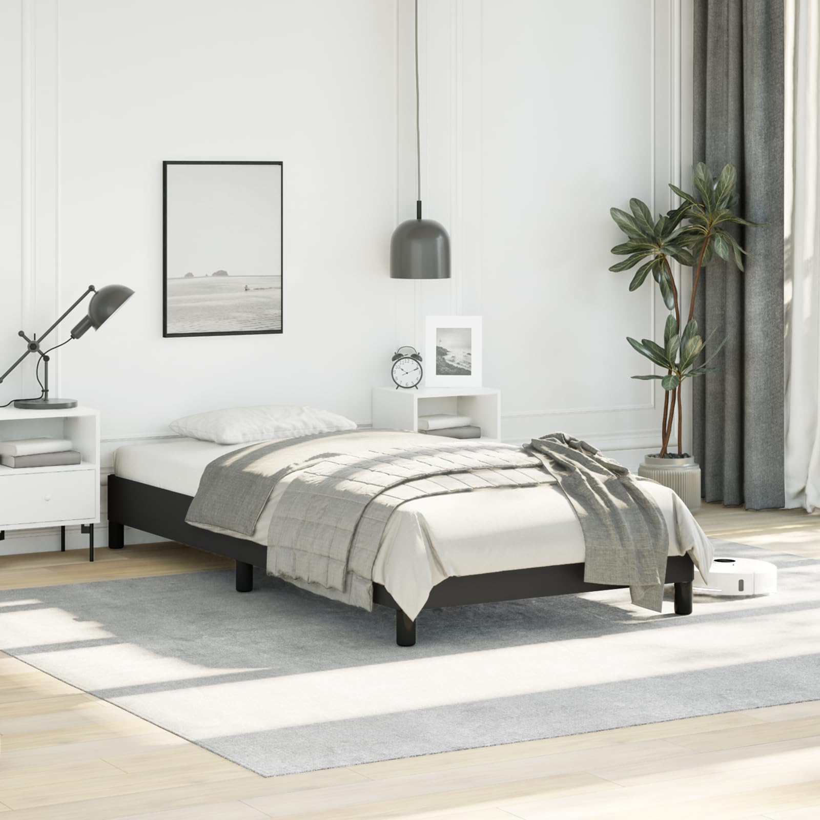 vidaXL Twin XL Size Bed Frame with Plywood Slats, Platform Bed Frame, Faux Leather Upholstered Mattress Foundation, No Box Spring Needed & Easy Assembly, Black, Without Mattress