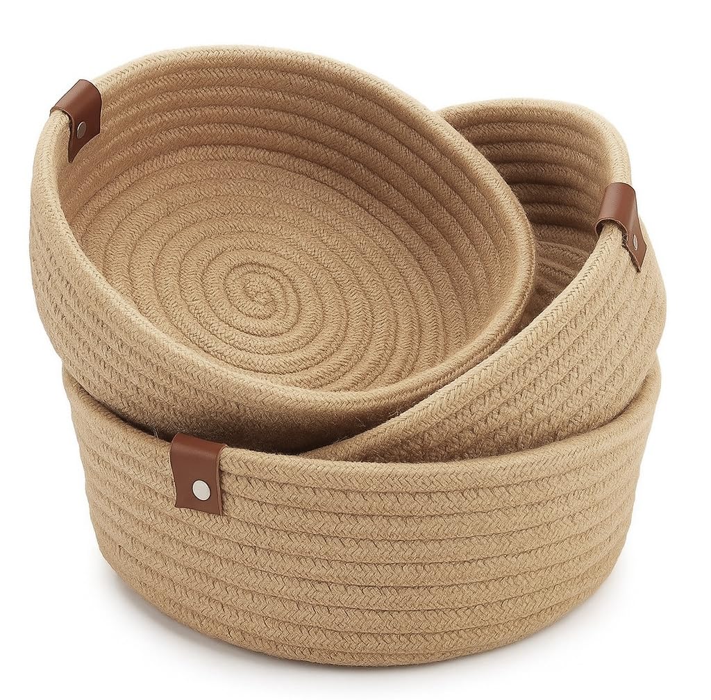 LB TRENDS Jute Cotton Stripped Handcrafted Woven Planter Bowl For Home Decore, Multi Purpose Bag With Lids For Living Room Offic