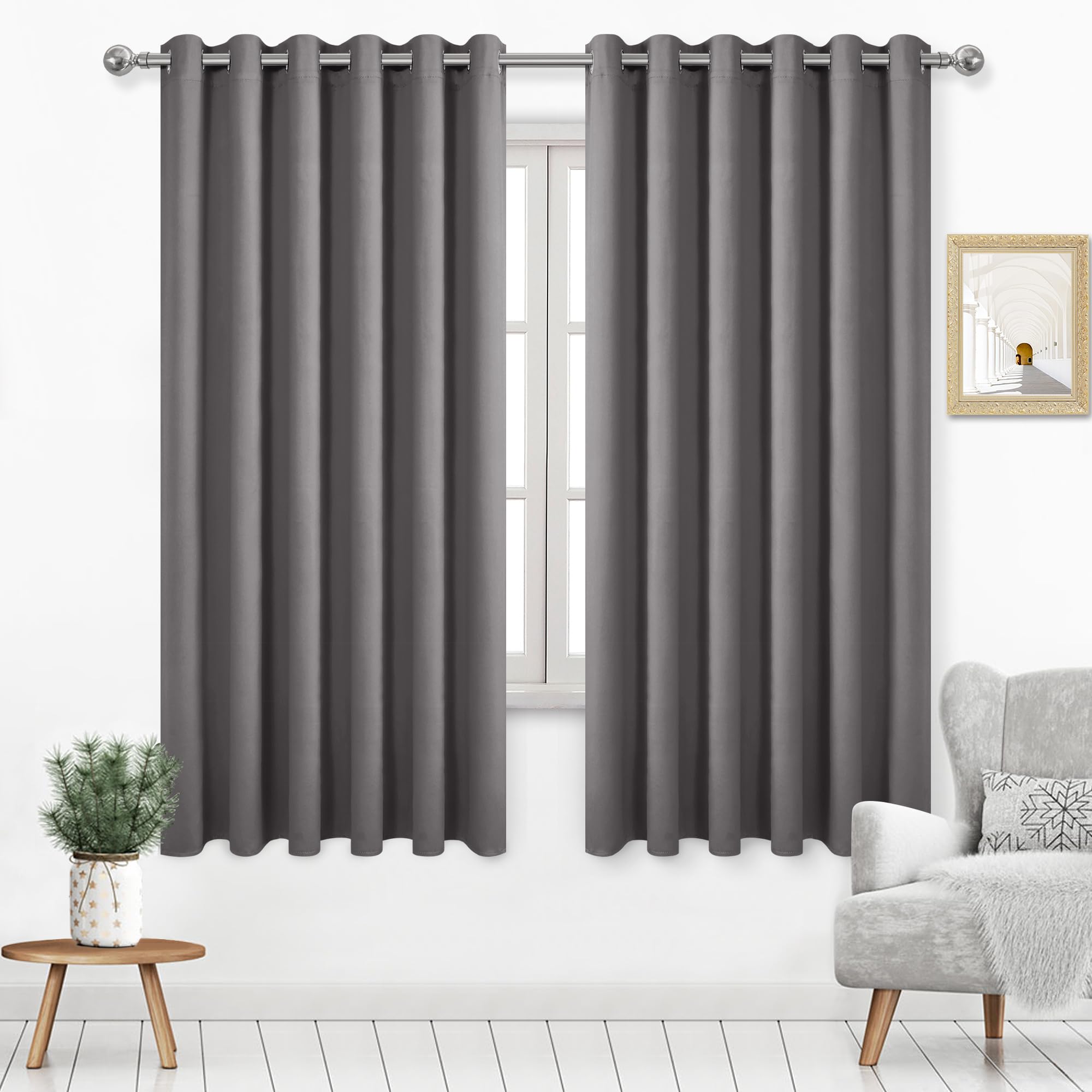 Dwcn Blackout Curtains 63 Inch Length, Room Drakening Curtains For Bedroom, Grommet Living Room Curtains Extra Wide Curtains, Gr