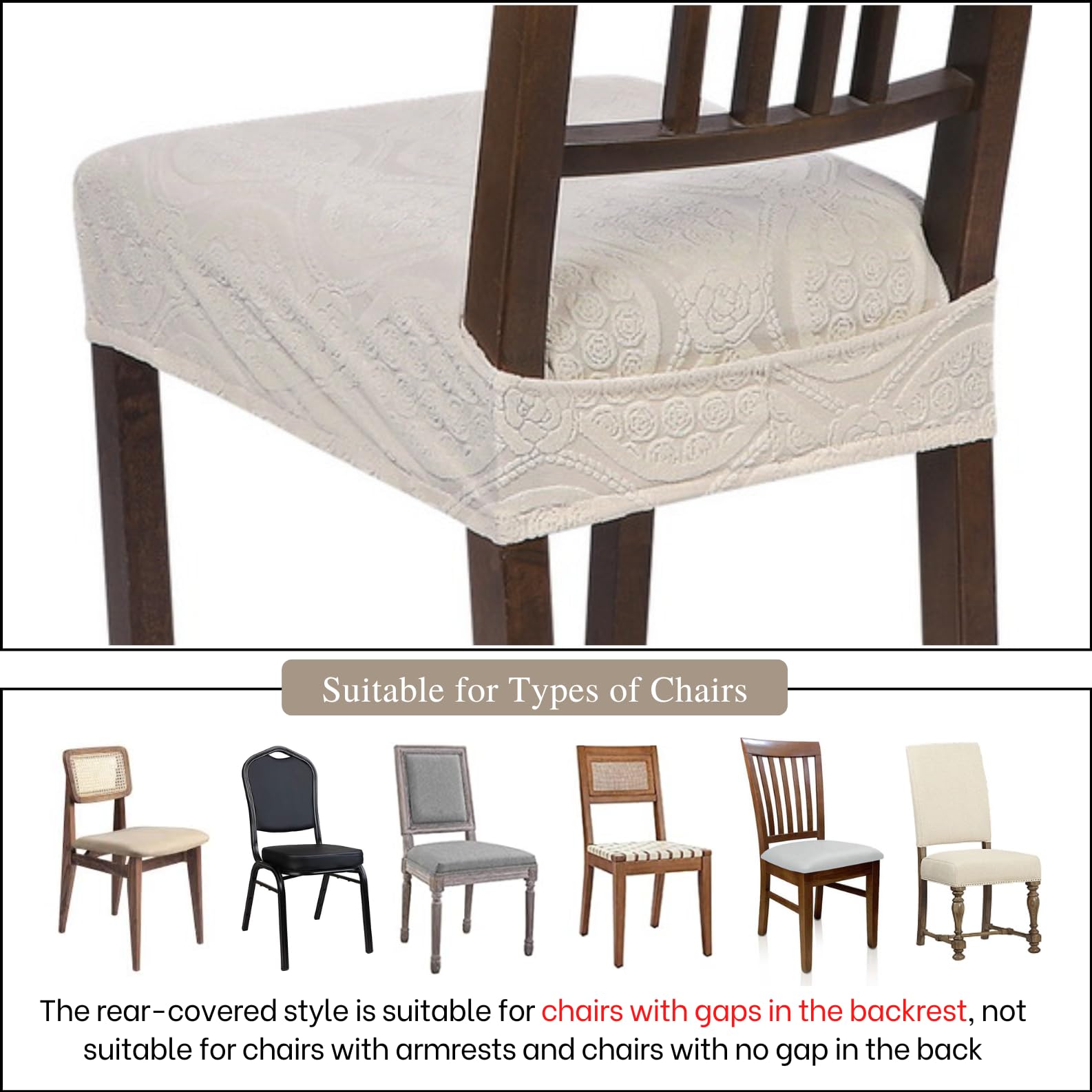 Searchi Water Repellent Dining Chair Seat Covers Set Of 4, Washable Stretch Seat Covers For Dining Chairs, Rear-Covered Dining R