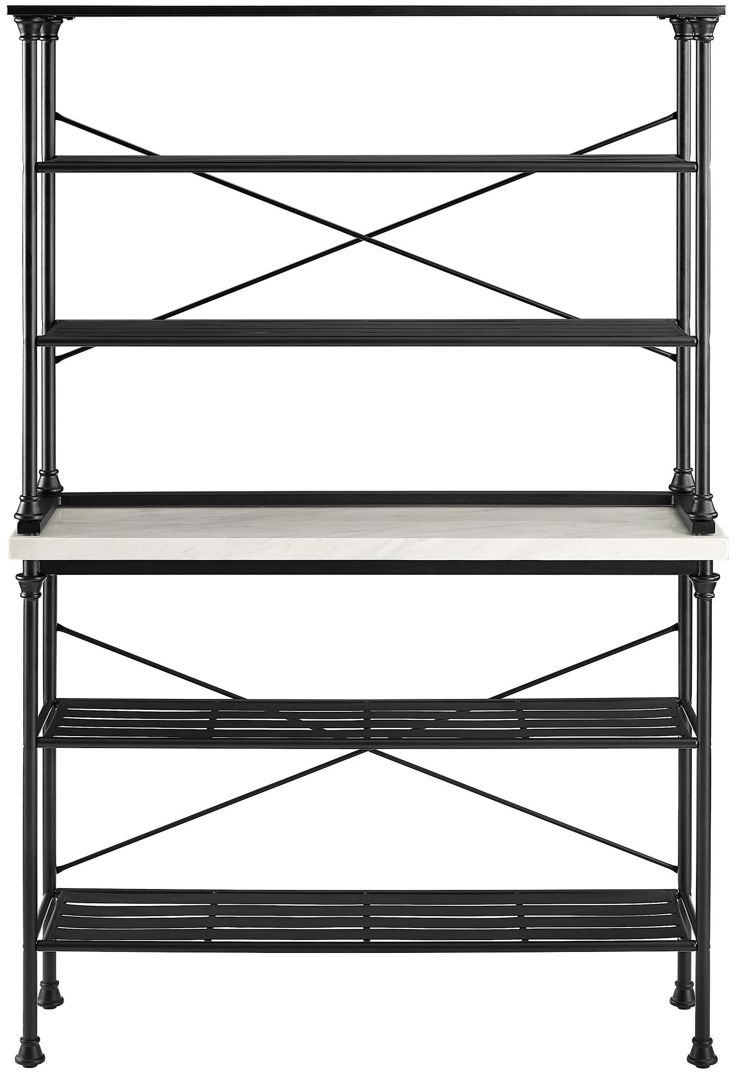 Crosley Furniture Madeleine Baker's Rack with Shelves for Storage, Microwave Stand, Coffee Bar, Steel with Faux Marble Top