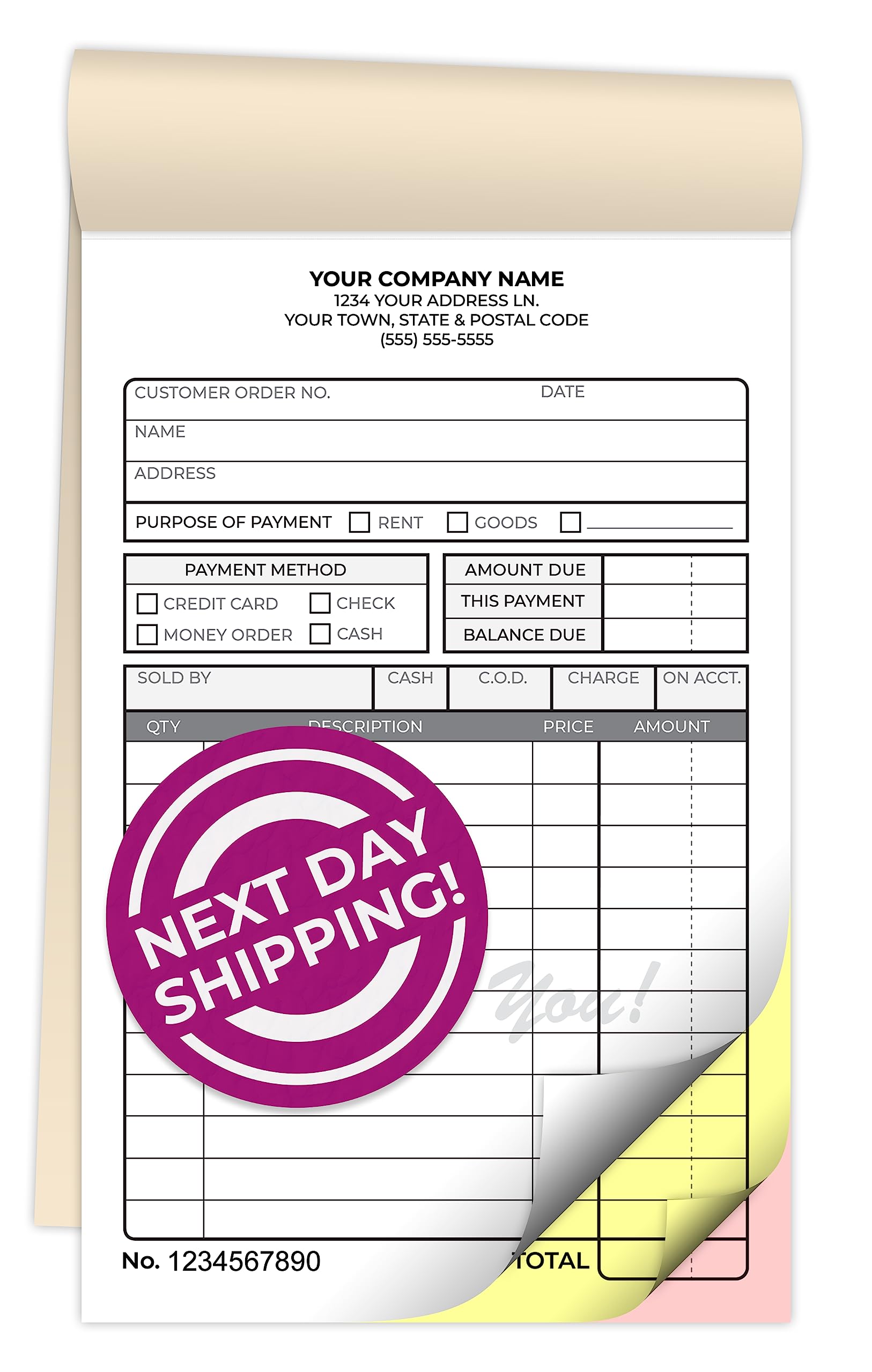 Custom 4.25 ' X 7 ' Carbonless Ncr Books In 3-Part Triplicate Invoices, Receipts, Work Orders, Sales Orders, Purchase Orders,