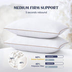 Puredown® Goose Feathers And Down Alternative Pillows, Premium Medium To Firm Bed Pillows For Sleeping, Luxury Pillows With Downproof Cover, 2 Pack, Standard Size, 20X26 Inches