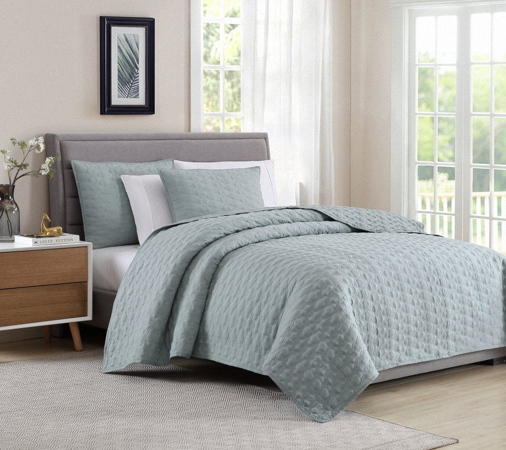 Bourina Quilt Set Coverlet Set Quilting Bedspread 3-Piece Quilt Set Microfiber Lightweight, King 104' X 92' Aqua