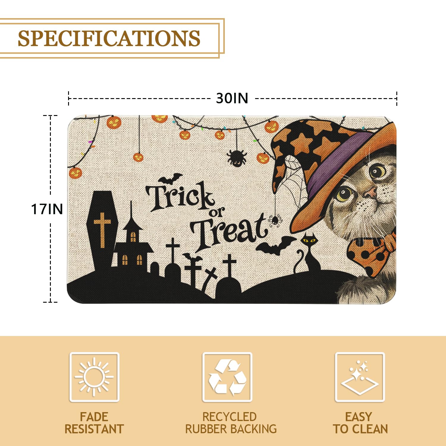 Roszwtit Halloween Door Mat 30 X 17 Inch Trick Or Treat Cat Doormat Indoor Outdoor Entrance Halloween Floor Mat Non Slip Hallowe