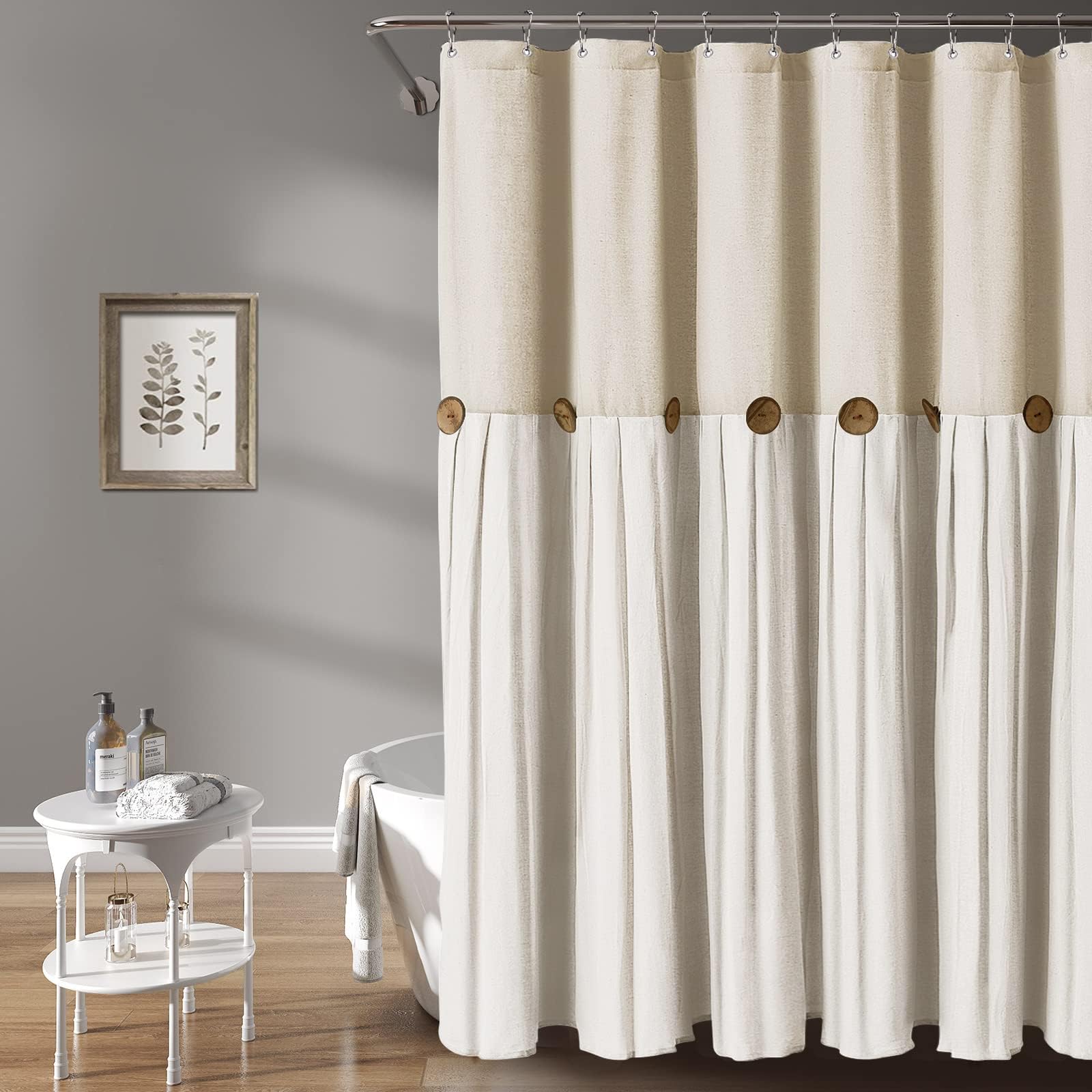 Awellife Extra Long Shower Curtain For Bathroom 84 Inch Linen And Cotton Woven Fabric, Country Rustic Style Farmhouse Shower Cur