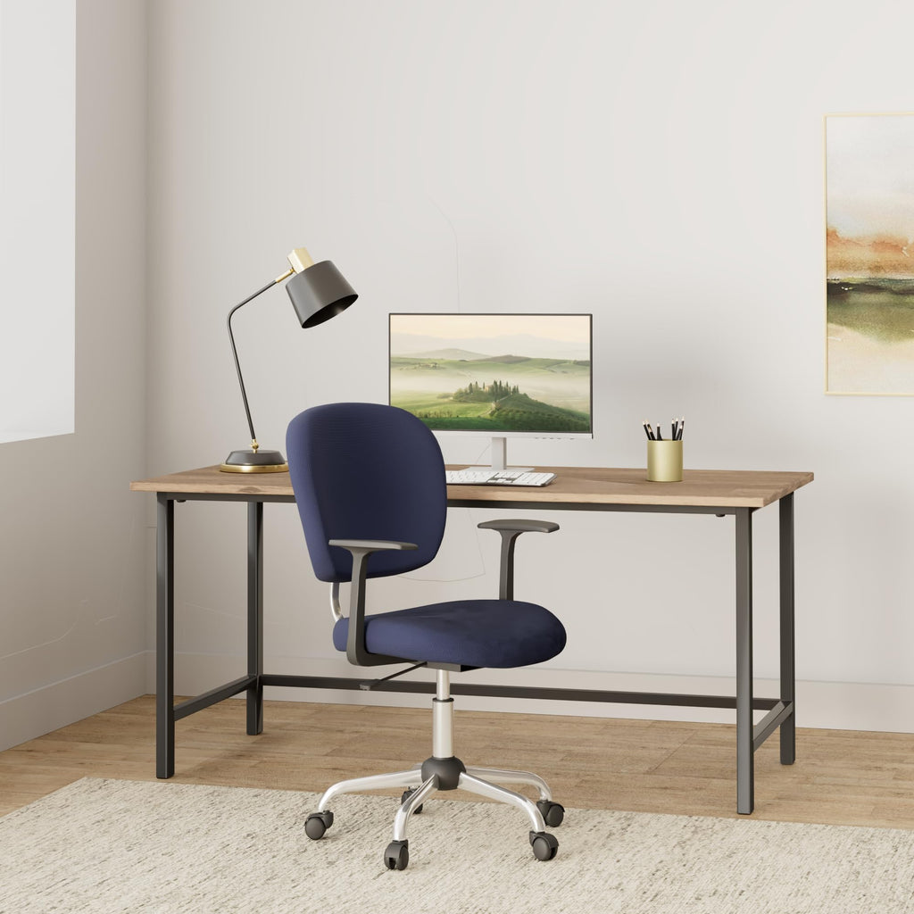 Flash Furniture Beverly Mid-Back Navy Mesh Padded Swivel Task Office Chair with Chrome Base and Arms