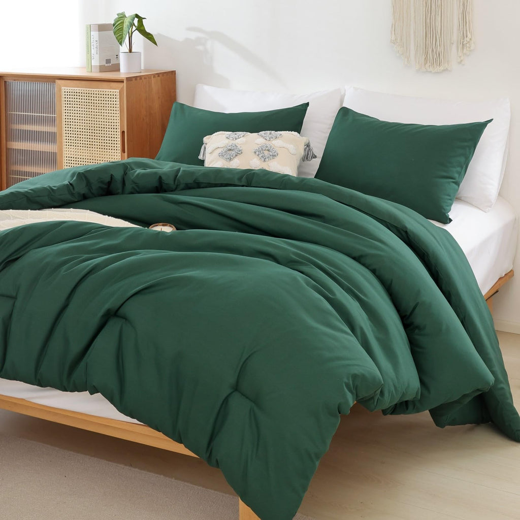 Rosgonia Comforter Full Size For Girls Boys Teen,3Pcs(1 Dark Emerald Green Comforter & 2 Pillowcases),Soft Kids Comforter Sets A