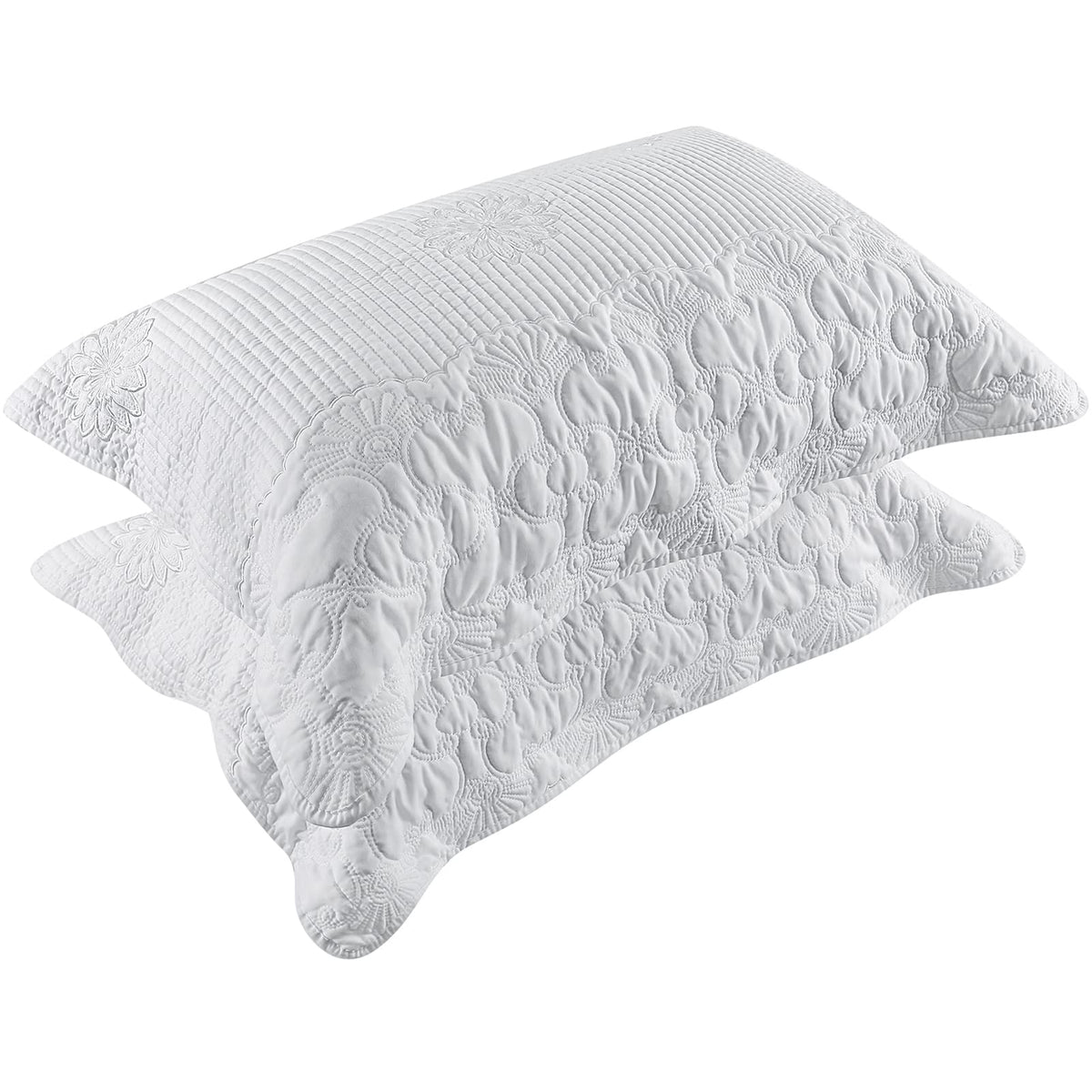 Bosowos Pillow Shams Standard Size Set Of 2, Ultra Soft Breathable Quilted Embroidery Pillow Cases 20 X 26 Inches For Sleeping,