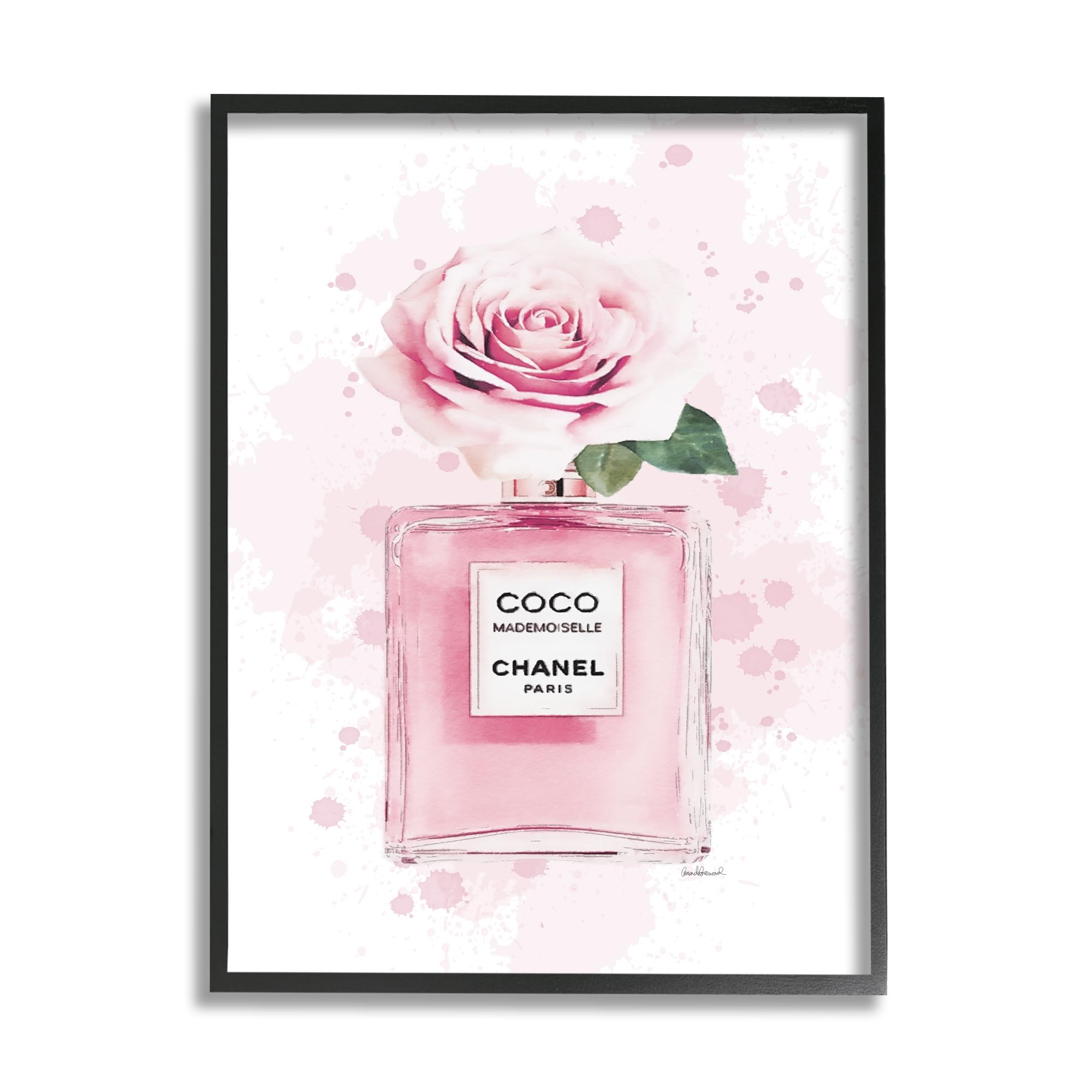 Stupell Industries Pink Flower Perfume Fashion Glam Design, Designed by Amanda Greenwood Wall Art, 16 x 1.5 x 20, Black Framed