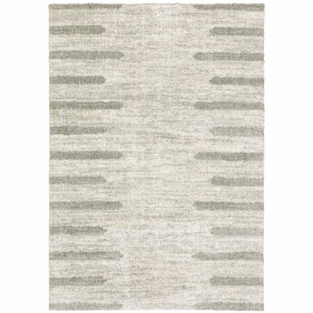 HomeRoots 509892 6 x 9 ft. Ivory & Gray Geometric Shag Power Loom Stain Resistant Rectangle Area Rug