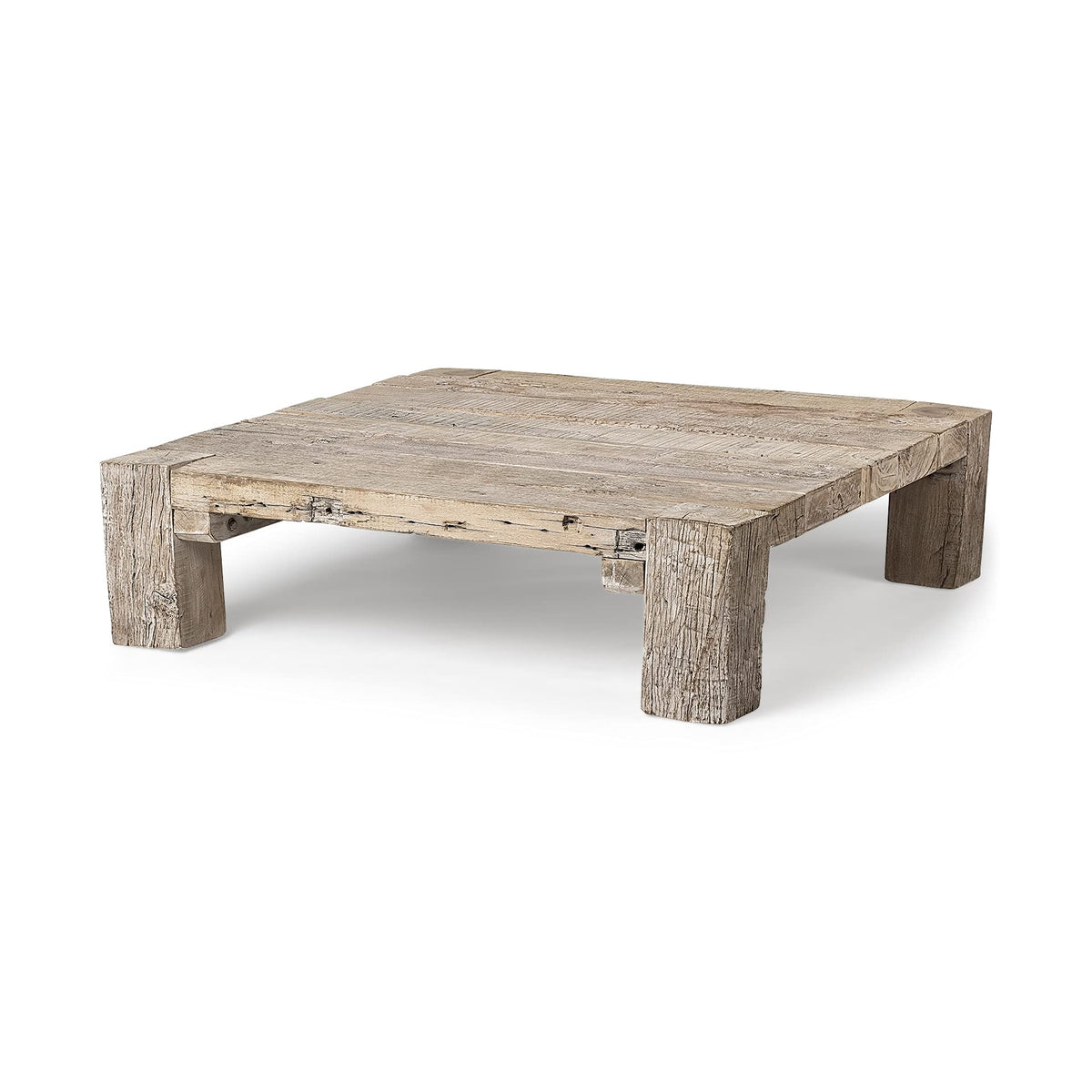 HomeRoots Whitewashed Square Reclaimed Solid Wood Coffee Table