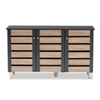 Baxton Studio Gisela 3-Door Shoe Storage Cabinet, Oak and Dark Gray (152-9173-HiT)