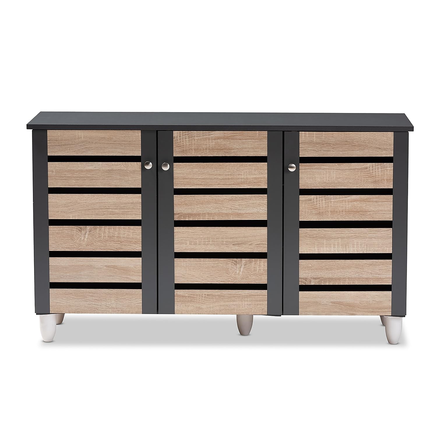 Baxton Studio Gisela 3-Door Shoe Storage Cabinet, Oak and Dark Gray (152-9173-HiT)
