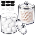 SheeChung 2 Pack Qtip Dispenser Apothecary Jars Bathroom with Labels - Qtip Holder Storage Canister Clear Plastic Acrylic Jar fo