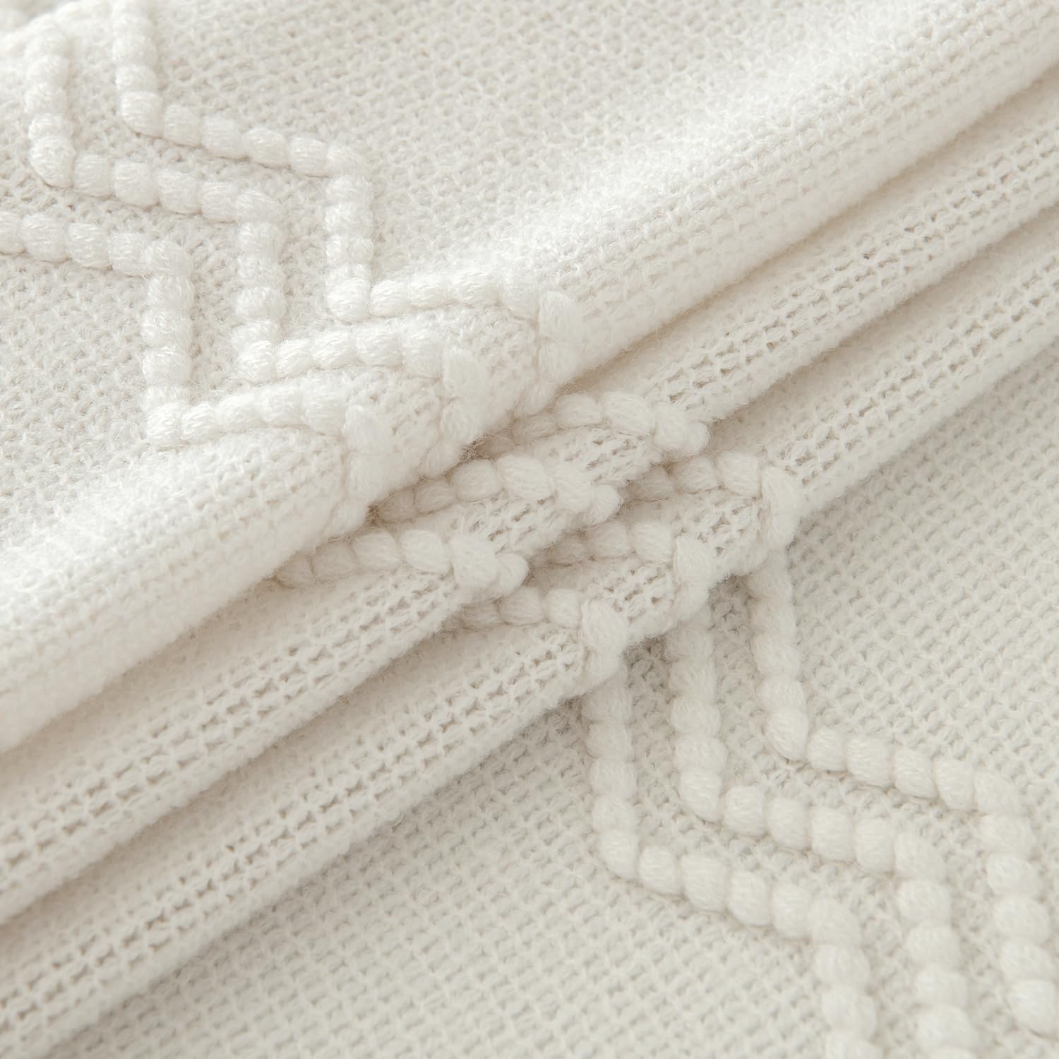 Miulee Off White Knitted Throw Blanket For Couch Textured Knit Blanket With Tassels Cozy Woven Boho Bed Blanket For Sofa Bed Chair Acrylic Wave Pattern 50'X60'
