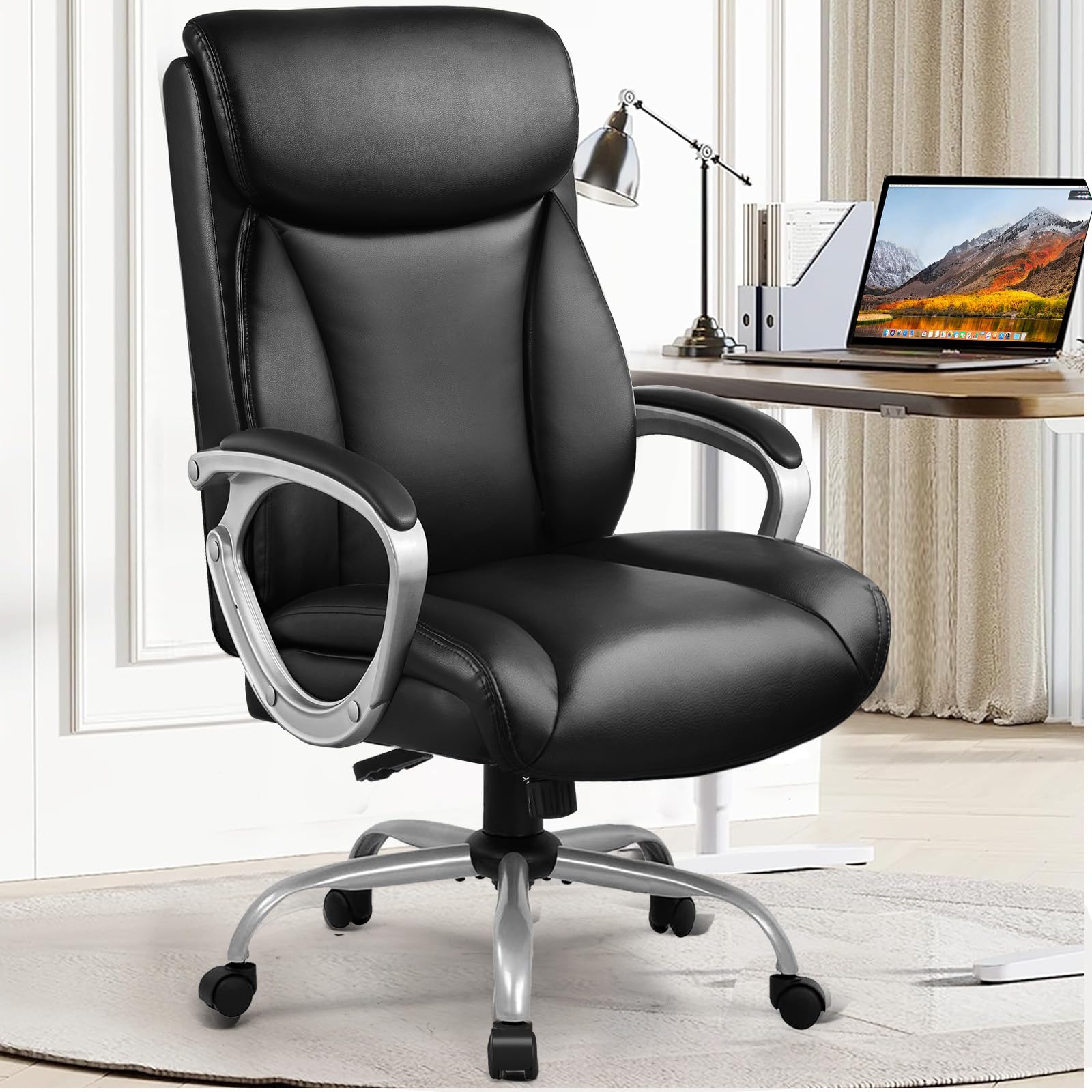 COMHOMA Ergonomic Office Chair Home Office Desk Chairs Comfy Back Support PU Leather Executive Office Chair with Wheels Headrest