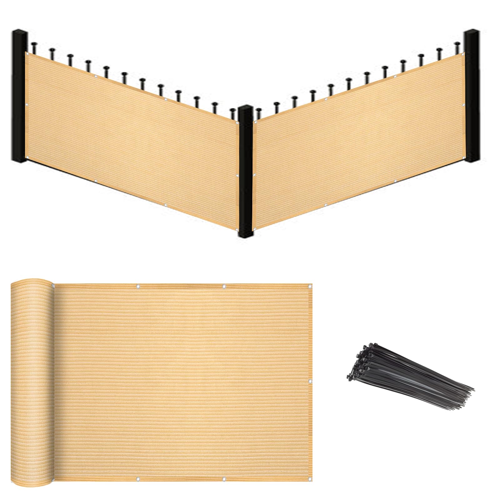 Eden'S Decor Balcony Privacy Screen Fence Beige 3'X 15' Privacy Screen Mesh Uv Protection Weather-Resistant For Patio, Deck, Por
