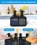 Kitchen Hand Soap And Dish Soap Dispenser Set, Dual Soap Dispenser With Sponge Caddy And Brush Holder 4-In-1 Organizer For Kitch