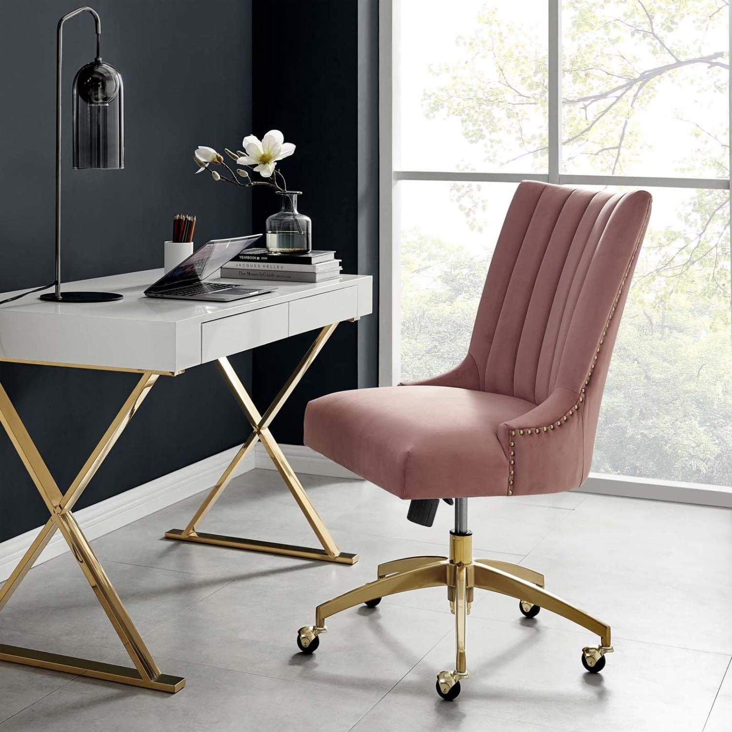 Modway Empower Channel Tufted Performance Velvet Office Chair, Gold Dusty Rose