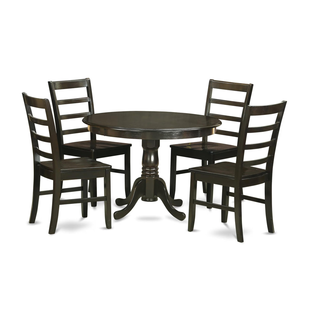 East West Furniture HLPF5-CAP-W 5 Piece Dinette Set for 4 Includes a Round Dining Room Table with Pedestal and 4 Dining Chairs, 42x42 Inch, Cappuccino