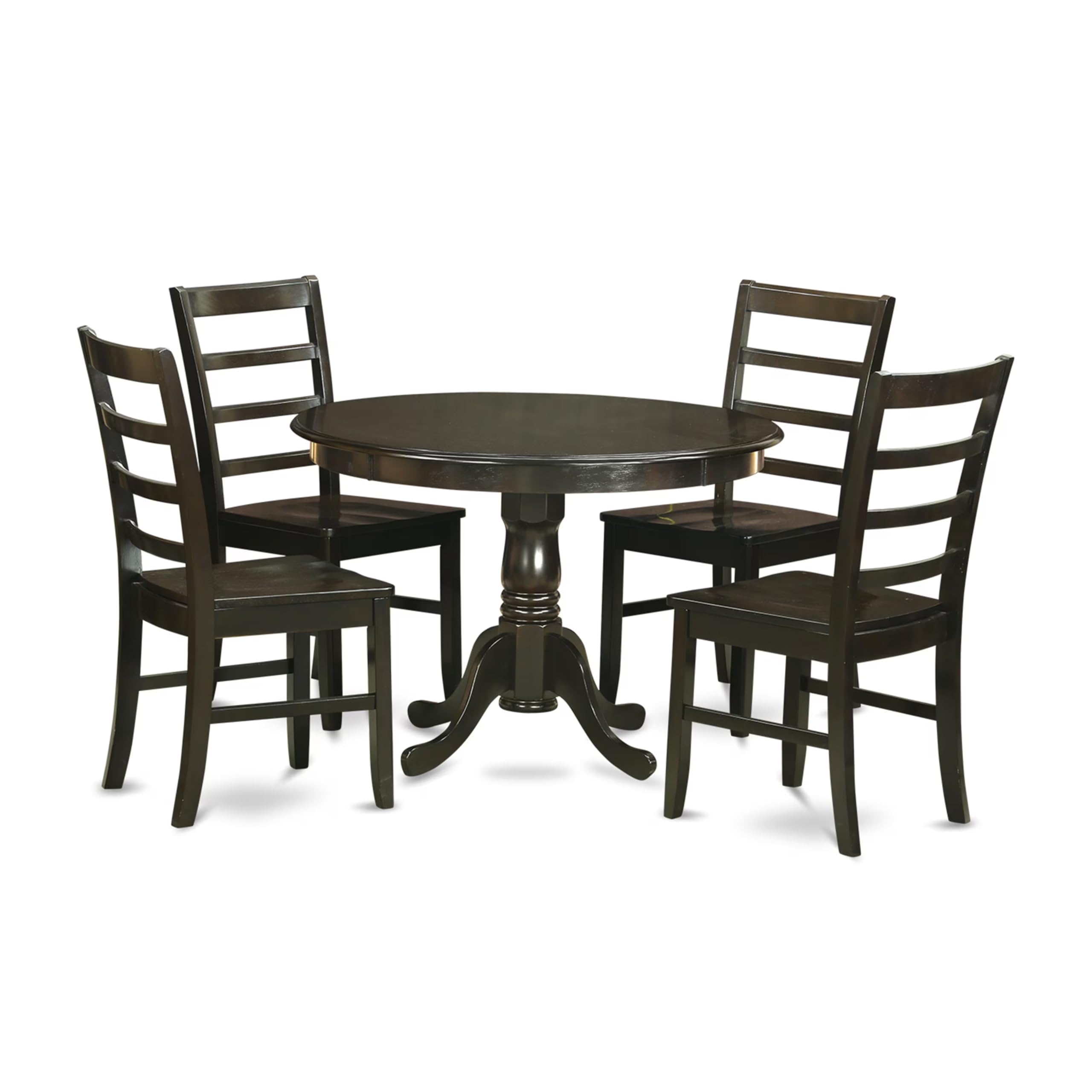 East West Furniture HLPF5-CAP-W 5 Piece Dinette Set for 4 Includes a Round Dining Room Table with Pedestal and 4 Dining Chairs, 42x42 Inch, Cappuccino