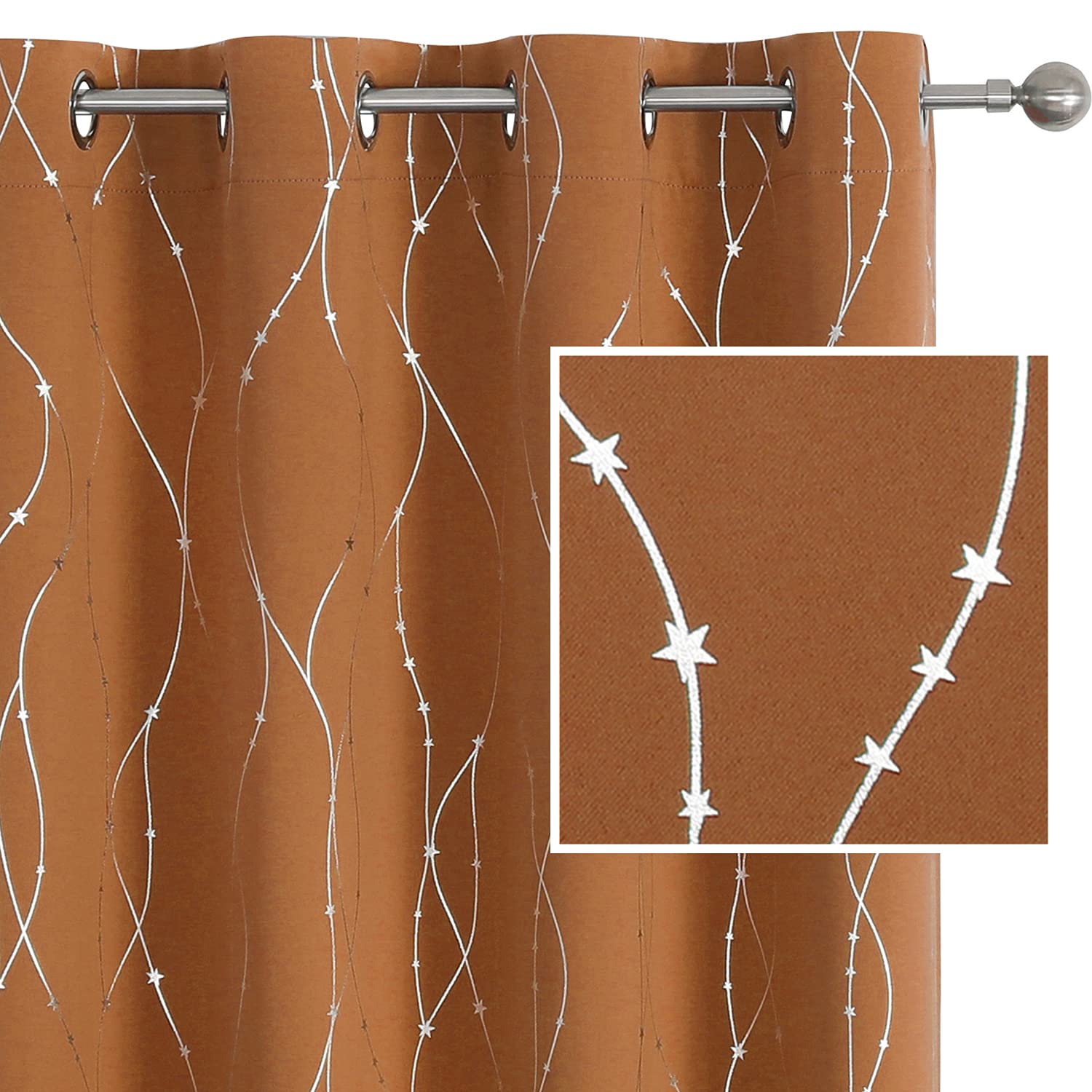 Smile Weaver Christmas Blackout Curtains 72 Inch Long 2 Panels For Living Room,Pumpkin Yellow Room Darkening Curtain Star Print