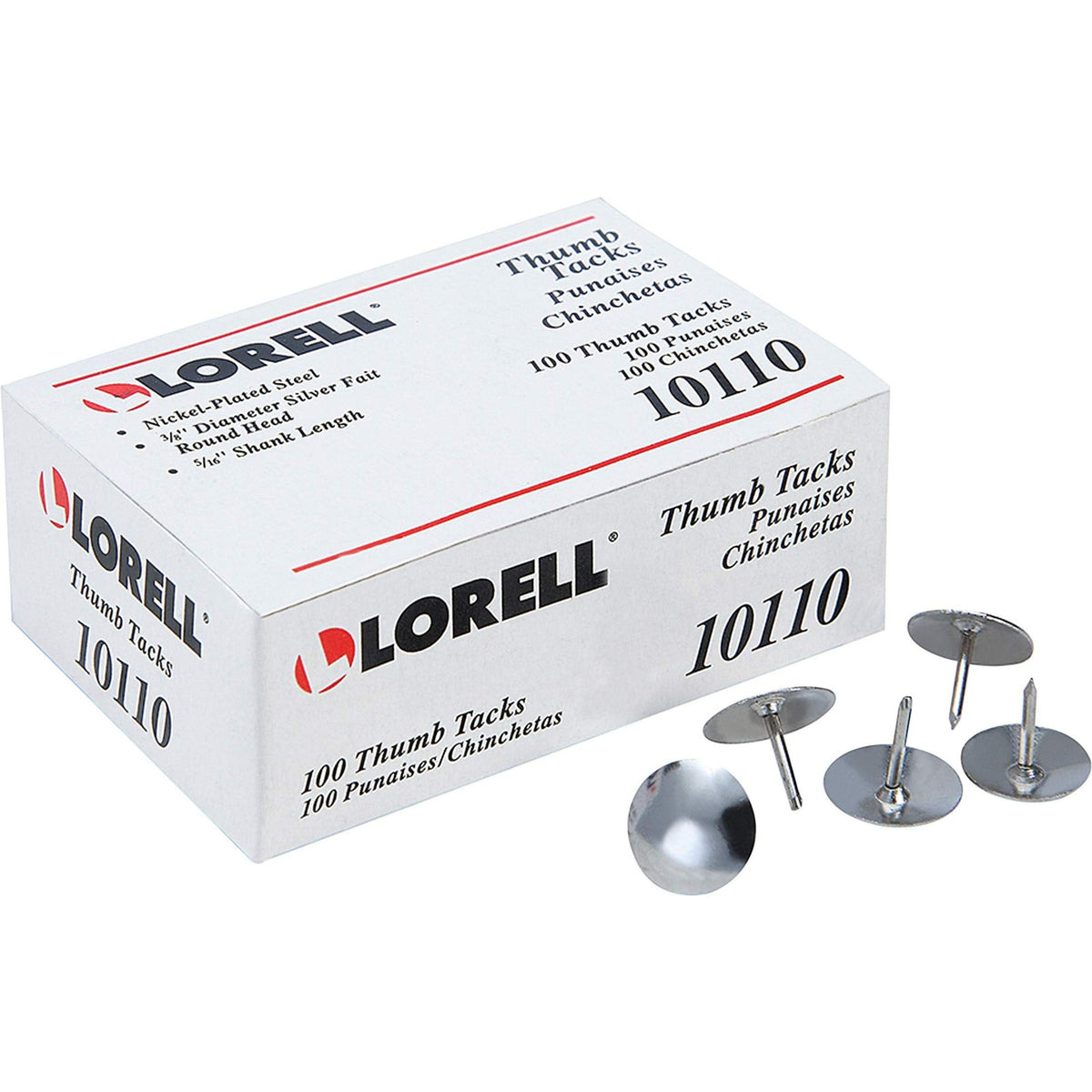 Lorell 10110 Thumb Tacks, 3/8-Inch , 100 Pieces/Bx, Silver