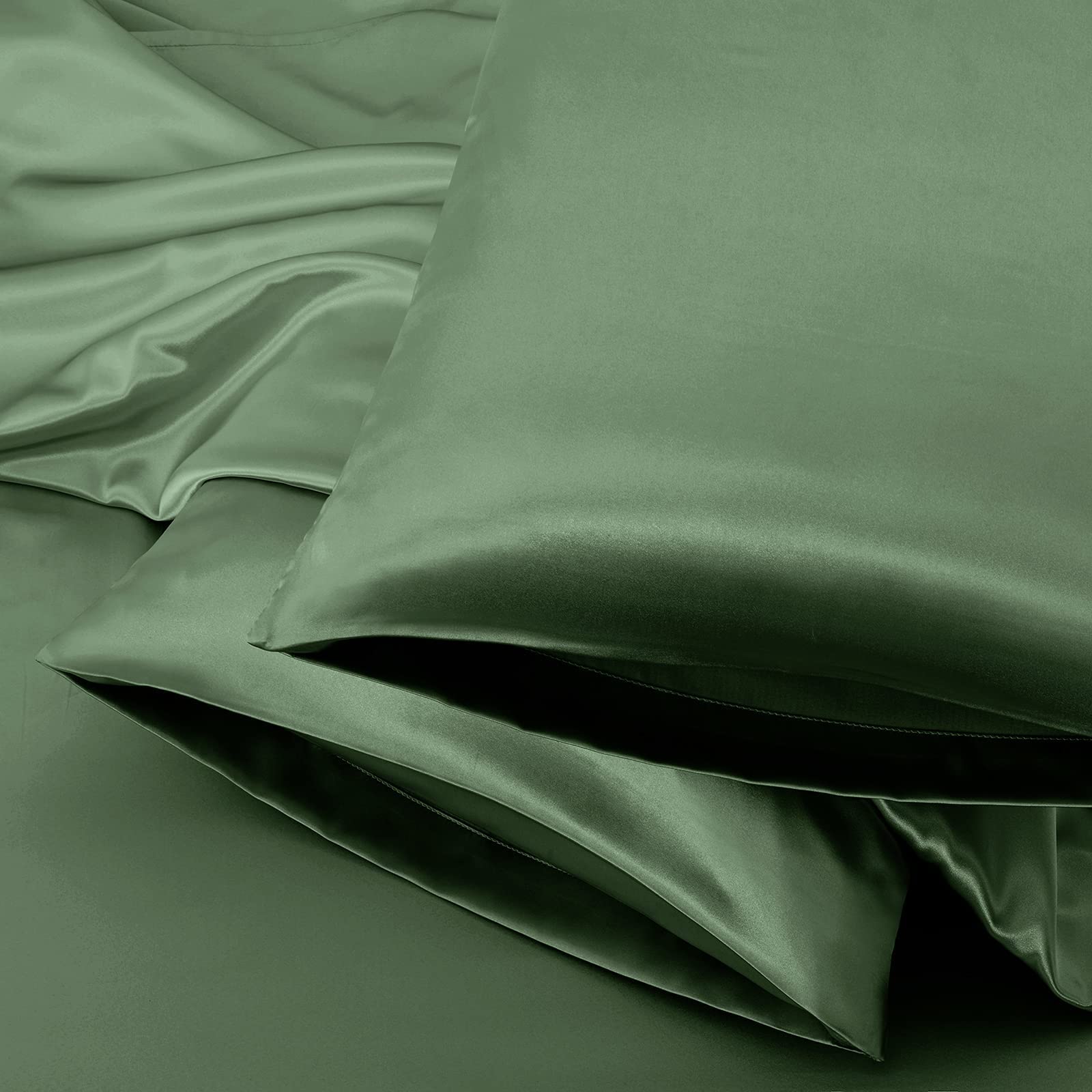 Aormenzy Satin Pillow Cases For Women King Size Set Of 2, Woodland Green Satin Pillowcase For Hair With Envelope Closure Silky P