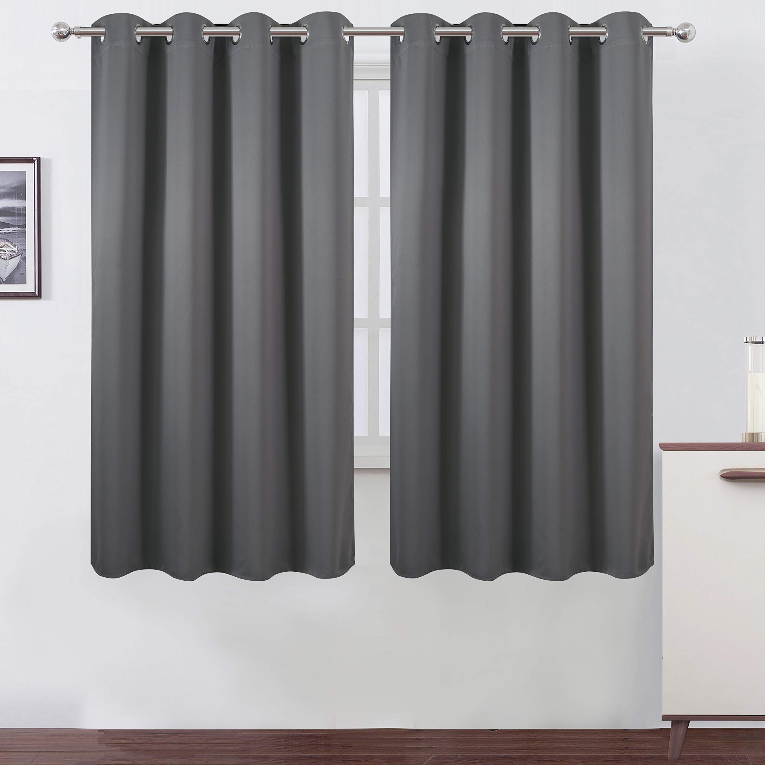 Lemomo Grey Bedroom Blackout Curtains/52 X 63 Inch Long/Set Of 2 Curtain Panels/Thermal Insulated Room Darkening Curtains For Be