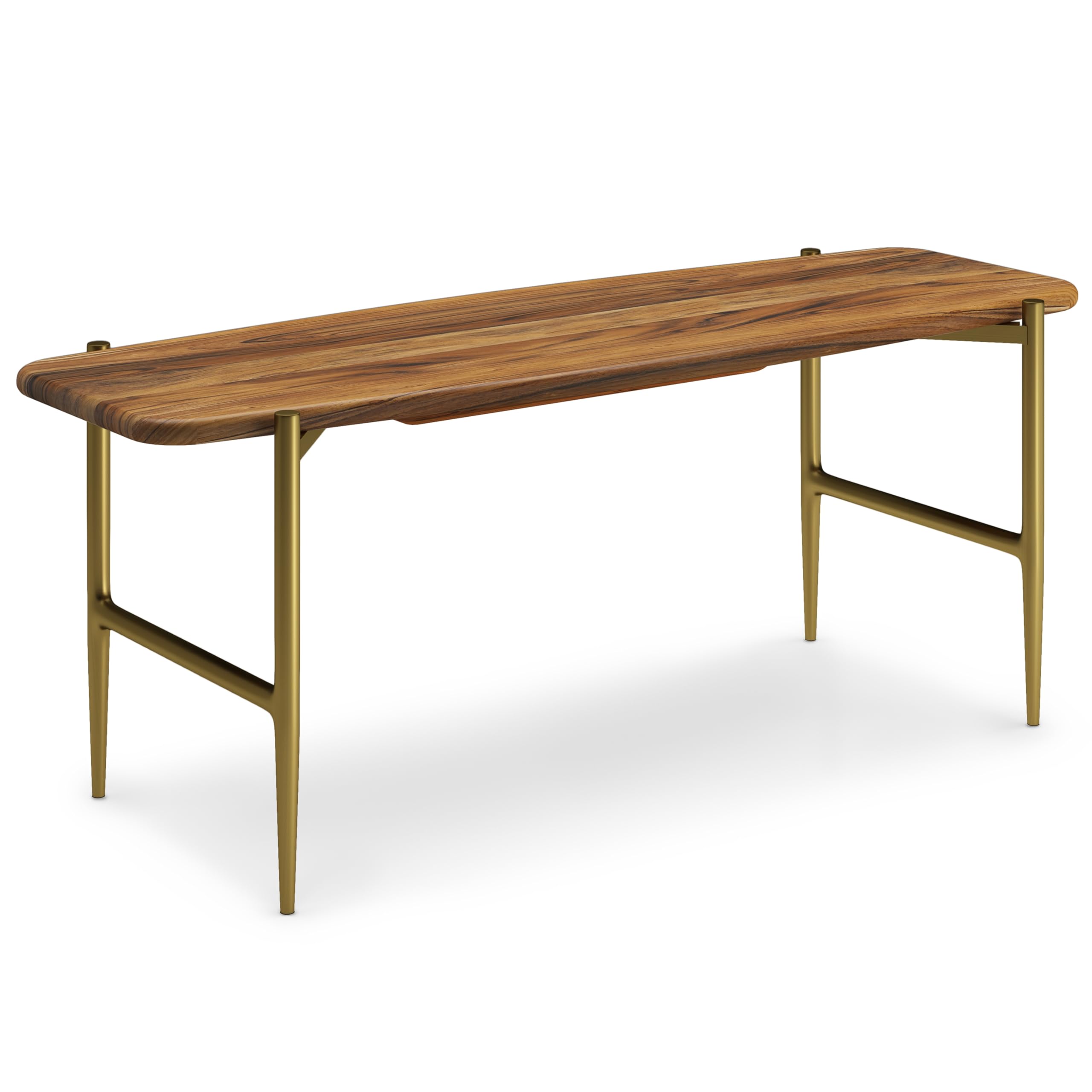 SIMPLIHOME Wagner SOLID ACACIA WOOD 46 inch Wide Mid Century Modern Bench in Natural for the Living Room, Entryway and Family Ro