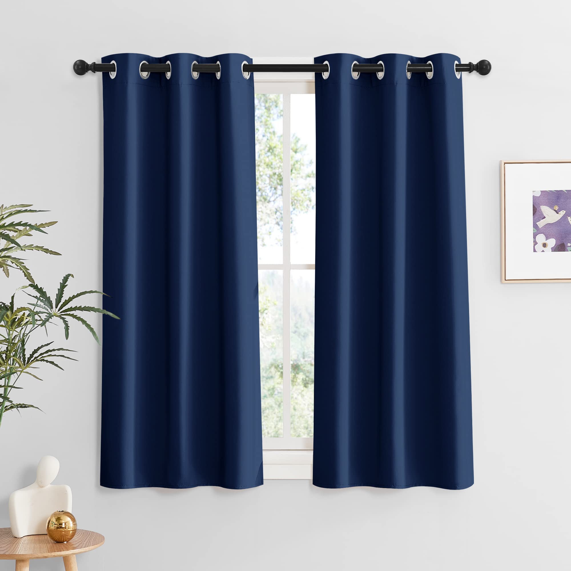 RYB HOME Bedroom Curtains 54 inch Length, Room Darkening Privcay Window Treatment Blackout Thermal Shades for Bedroom Bathroom B