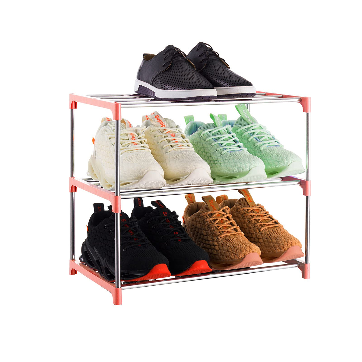 Xerhnan 3-Tier Stackable Small Shoe Rack, Lightweight Shoe Shelf Storage Organizer For Entryway, Hallway And Closet(Pink)