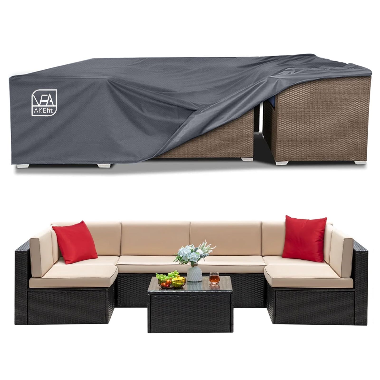 Akefit Patio Furniture Covers,500D Heavy Duty Waterproof For Outdoor Square And Retangle Patio Table And Chair Covers,Grey-110 '