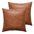 GEGELICA Faux Leather Throw Pillow Covers 16x16 inch - Set of 2 Brown Cognac Bohemian Modern Minimalist Square Decoration Pillow